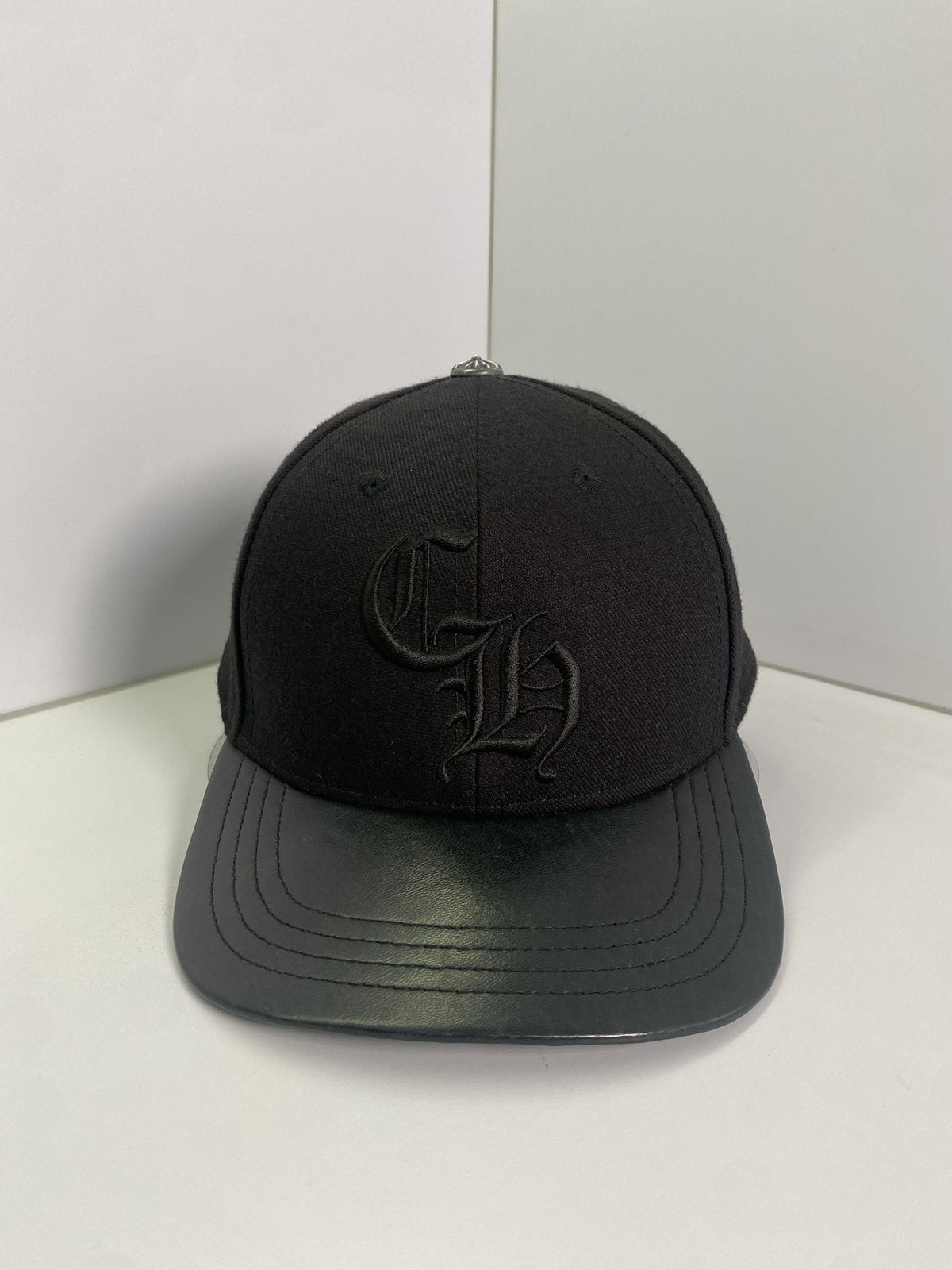 Chrome Hearts Black CH Monogram Leather Brim Fitted Cap