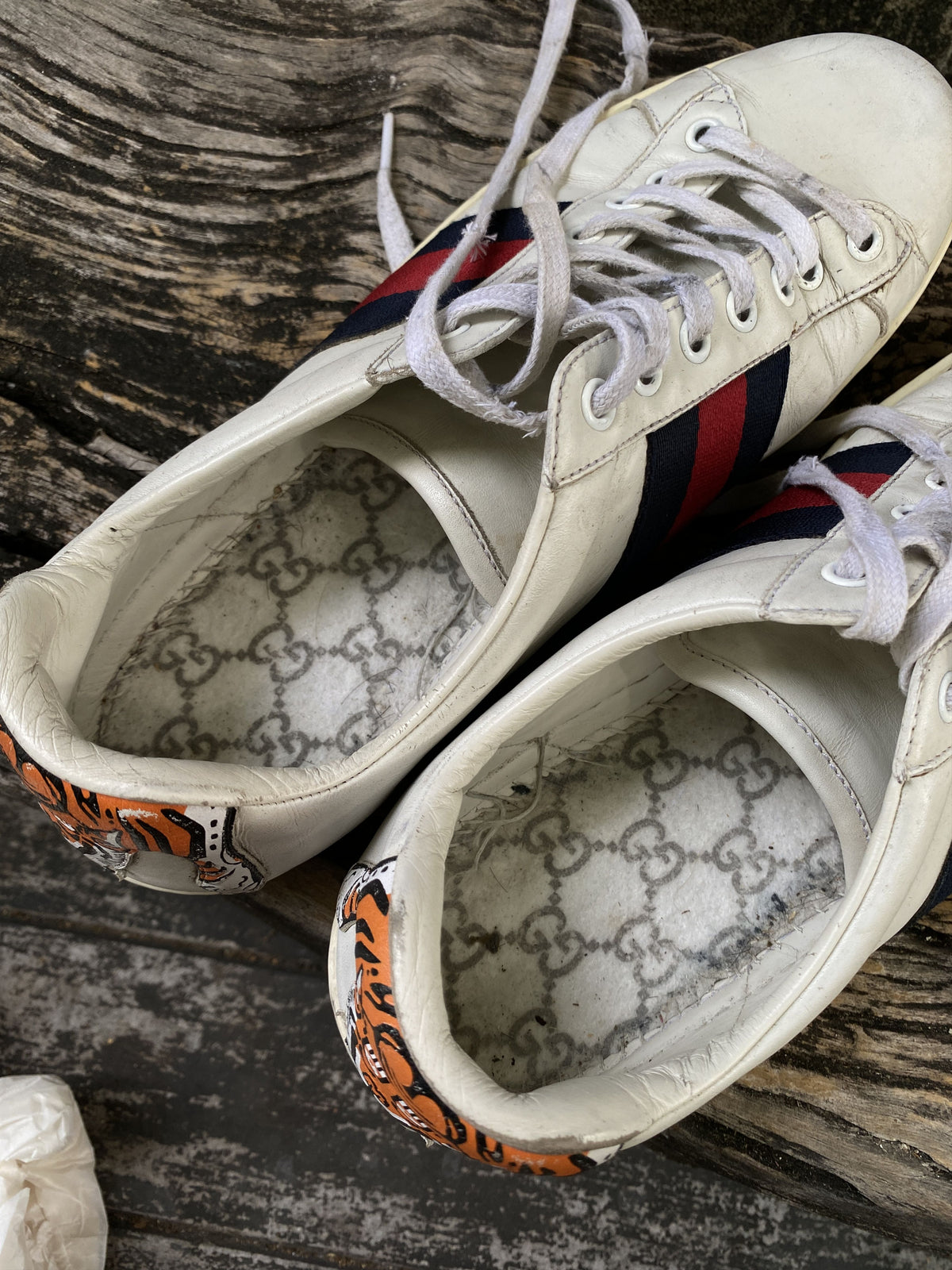 Gucci Ace White Leather Web Sneakers Size 7