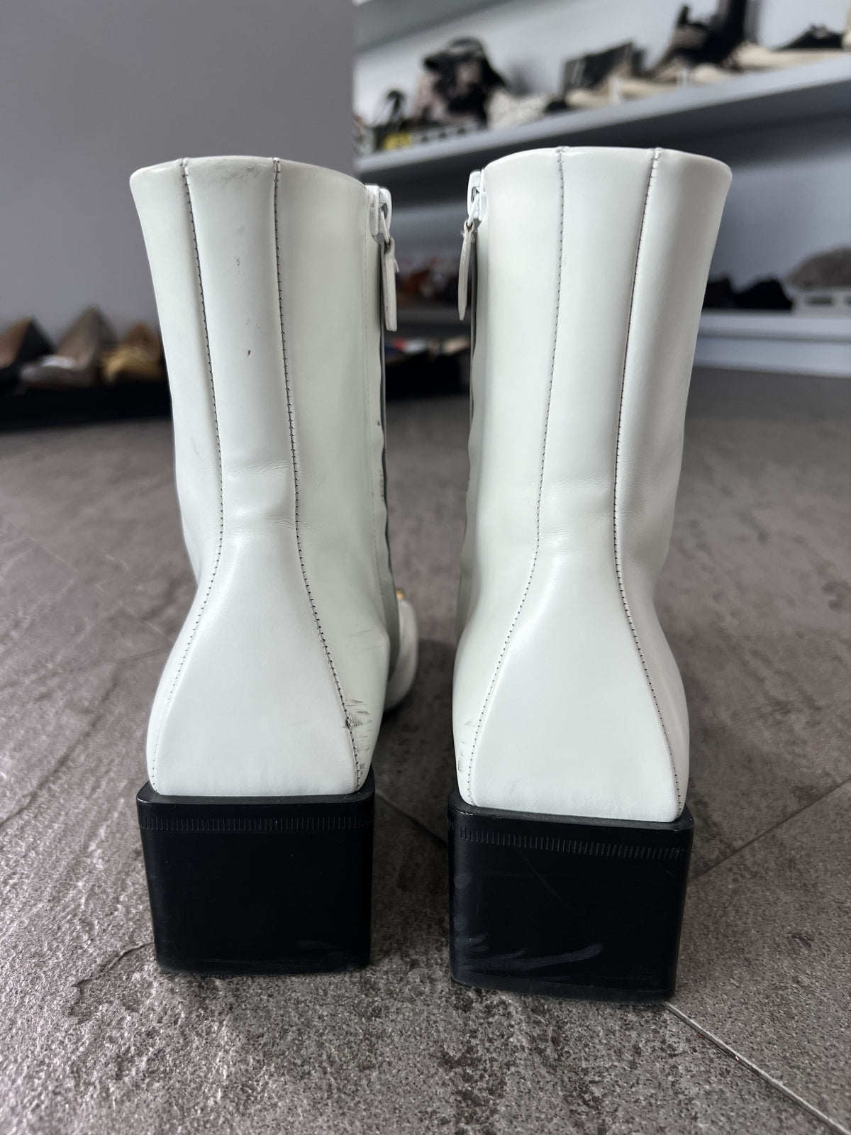 Balenciaga BB Logo Square Toe Ankle Boots White 38