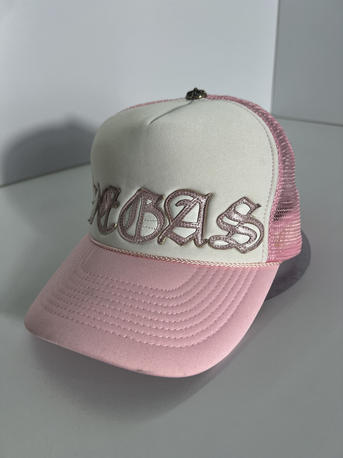 Chrome Hearts Las Vegas Pink Trucker Hat Silver Button