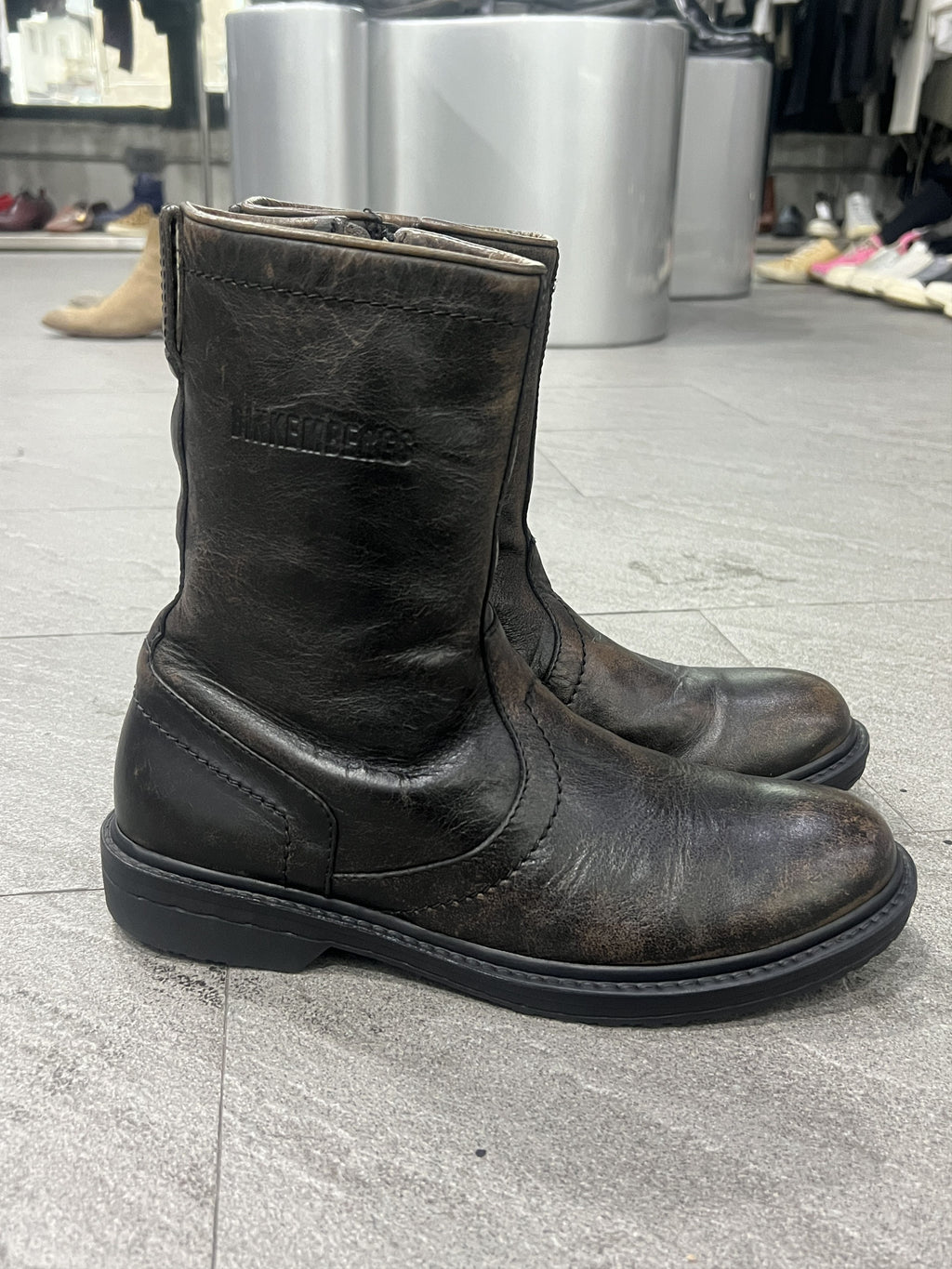 Dirk Bikkembergs Distressed Leather Zip Boots Dark Brown 43