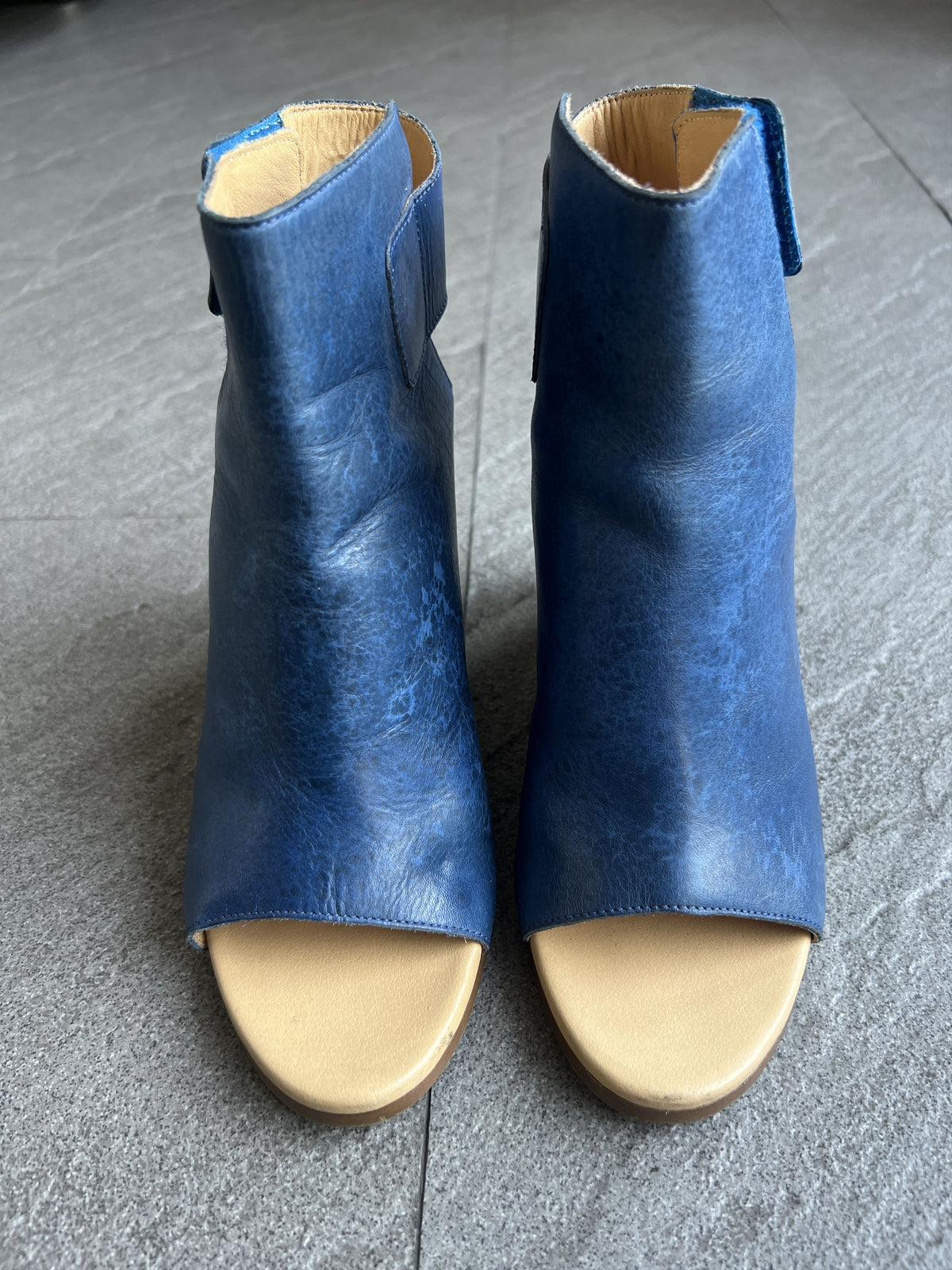 MM6 Maison Margiela Blue Leather Wedge Ankle Boots EU37