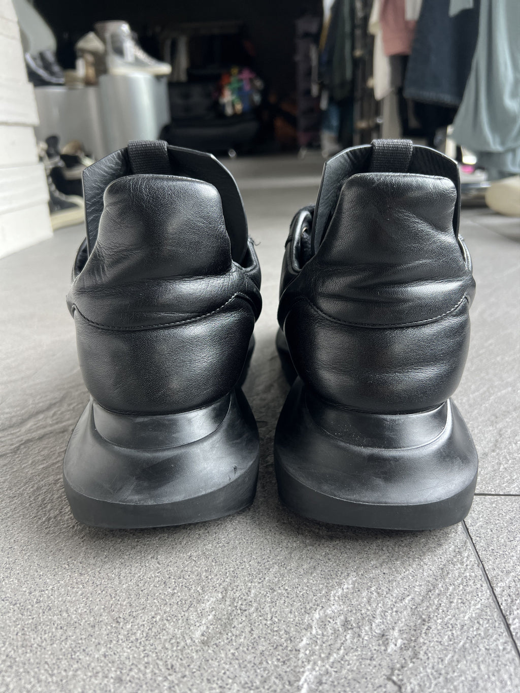 Rick Owens Maximal Runner Black Leather Sneakers EU42