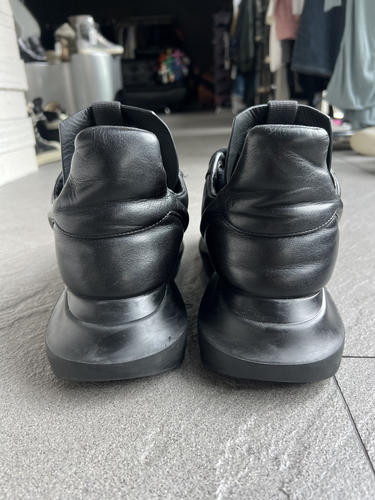 Rick Owens Maximal Runner Black Leather Sneakers EU42