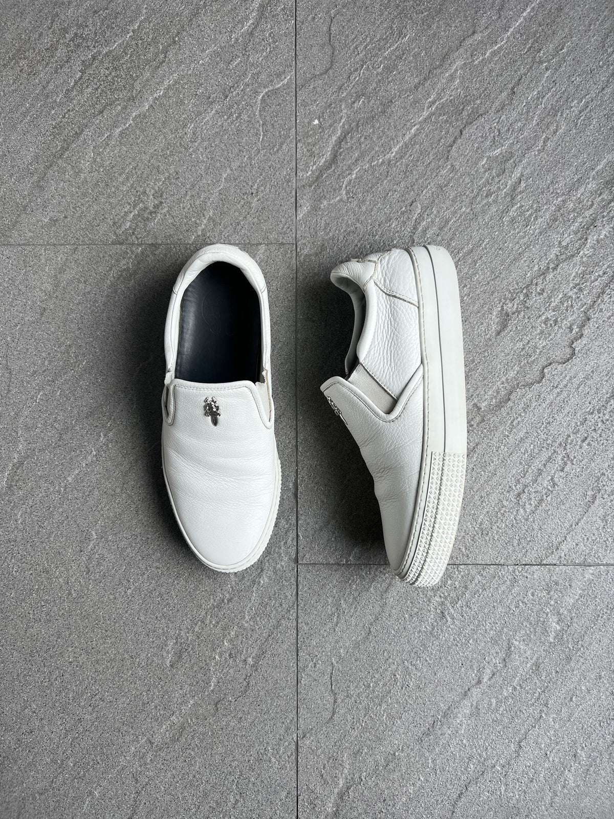 Chrome Hearts Dagger White Leather Slip-On Sneakers 40