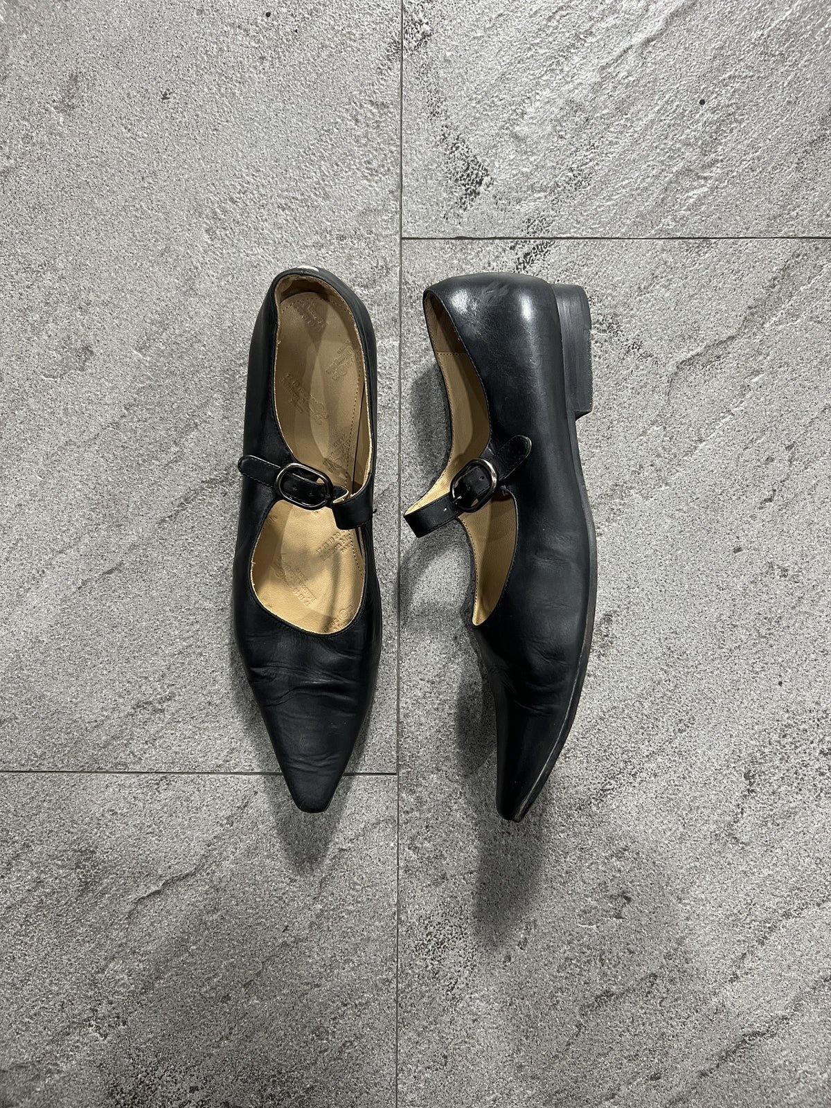 Maison Margiela 22 Black Leather Mary Jane Flats Pointed Toe