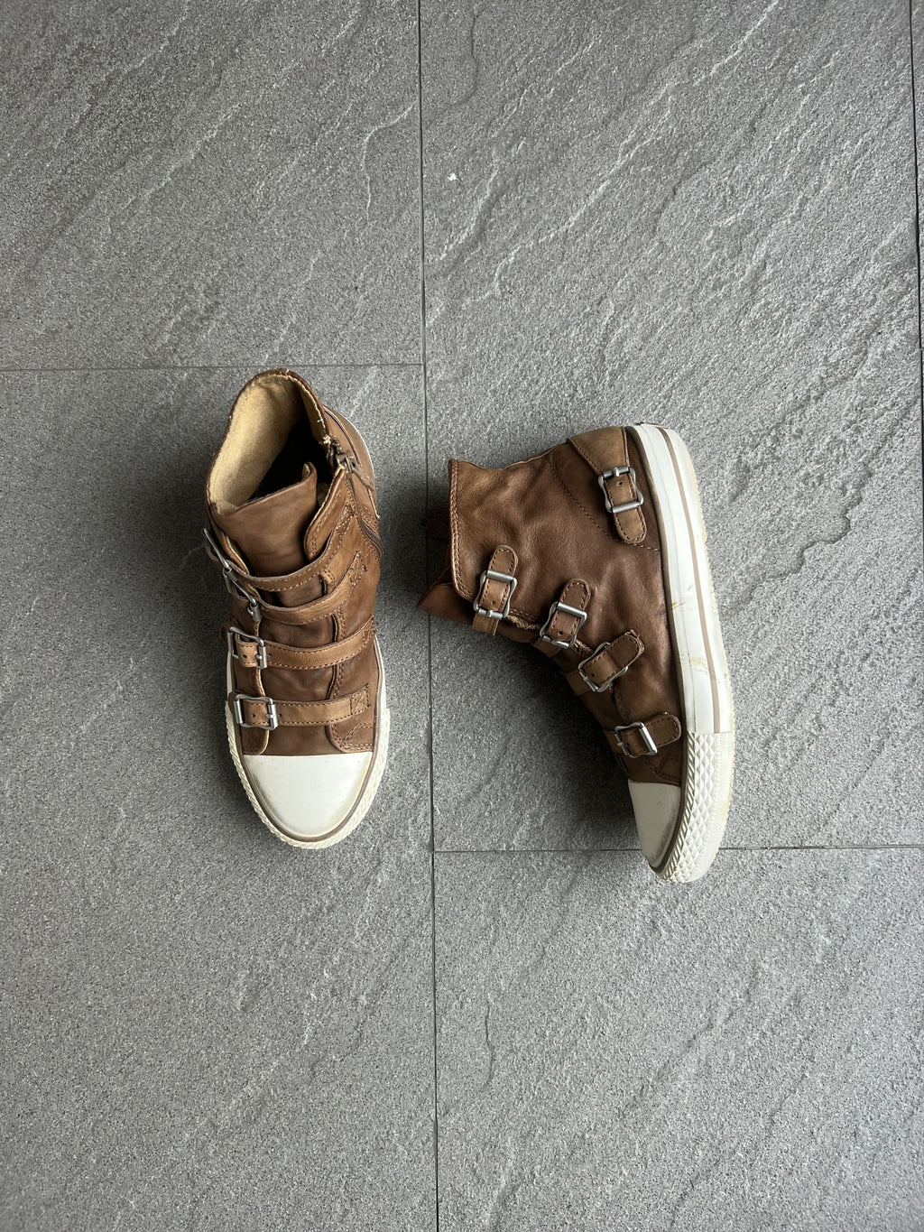 ASH Virgin Brown Leather Multi Buckle High Tops EU37