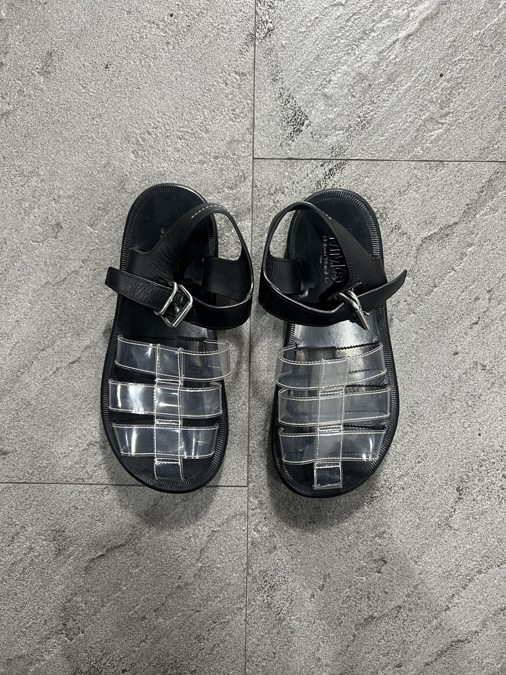 MM6 Maison Margiela Clear PVC Sandals Black Leather Strap