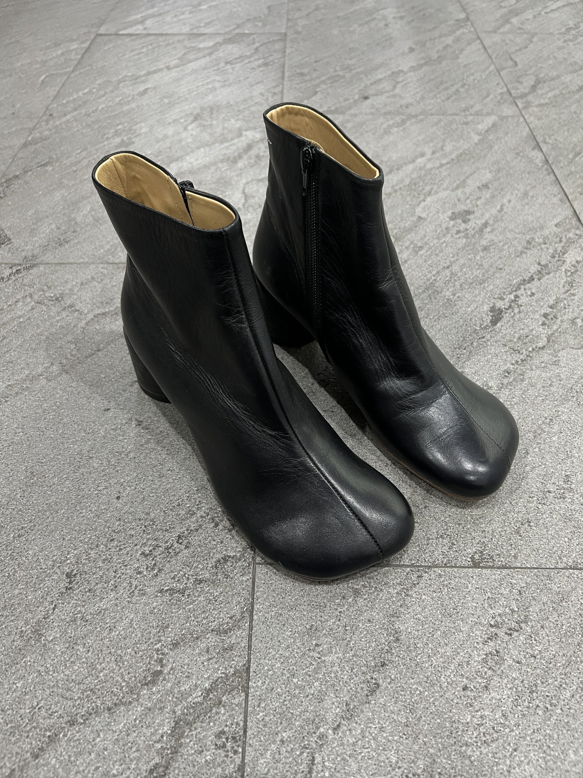 MM6 Maison Margiela Black Leather Ankle Boot Heel EU37