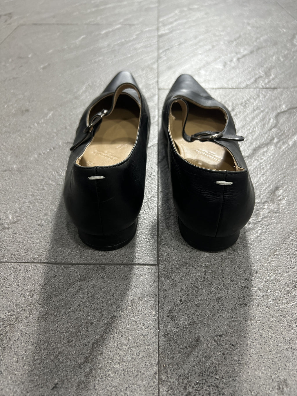 Maison Margiela 22 Black Leather Mary Jane Flats Pointed Toe