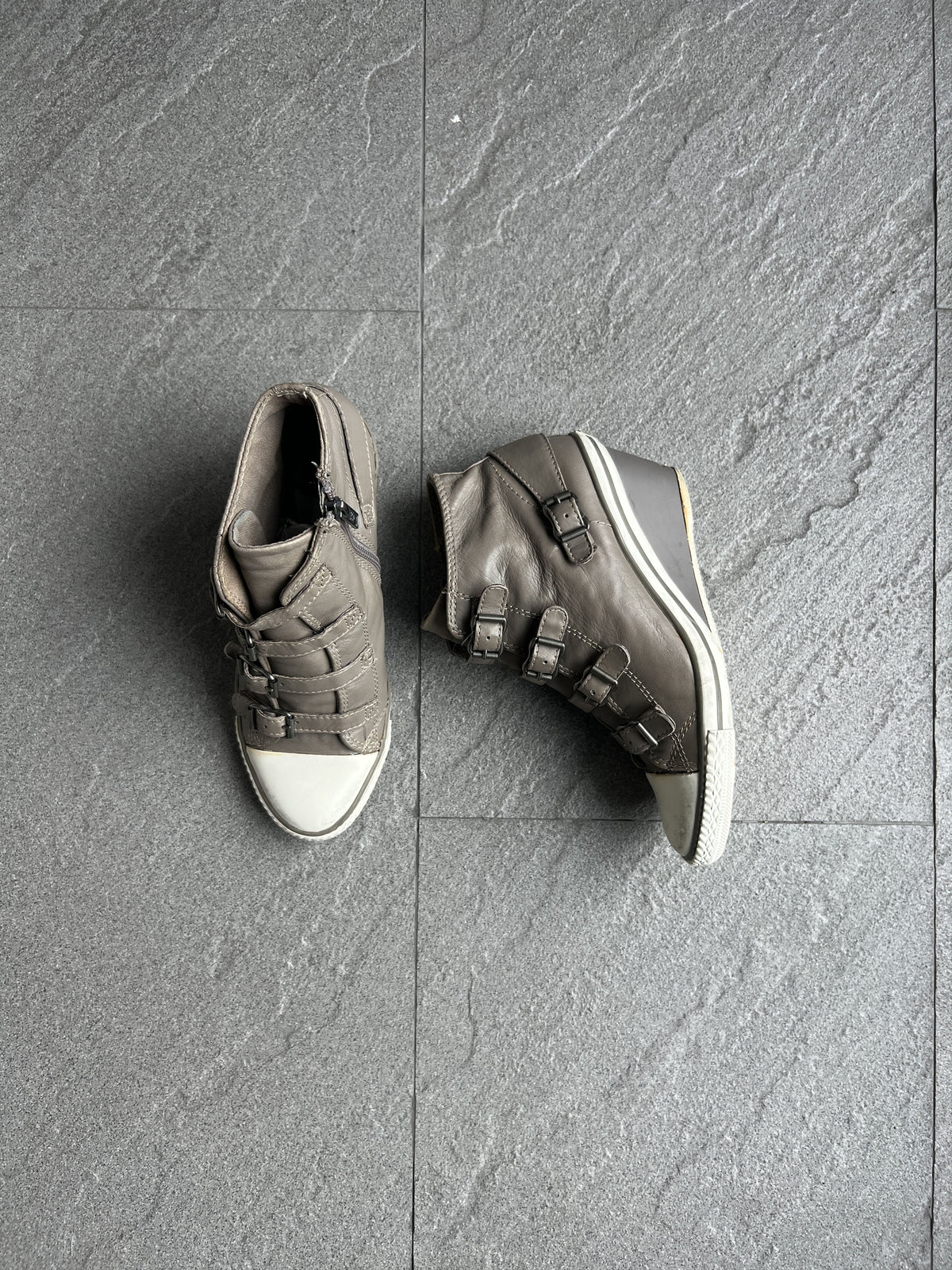 ASH Buckle Wedge Leather High Top Sneakers EU37