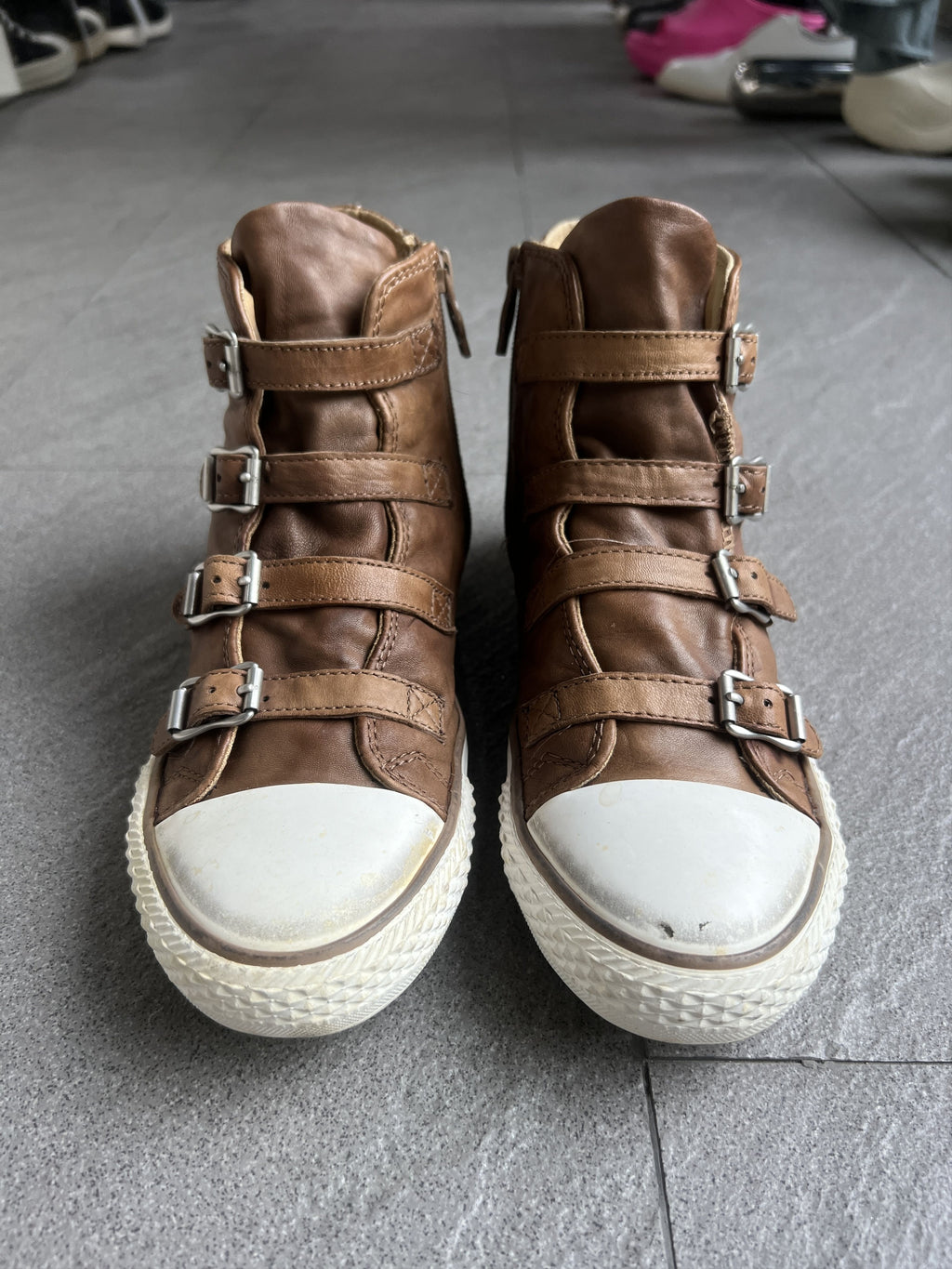 ASH Virgin Brown Leather Multi Buckle High Tops EU37