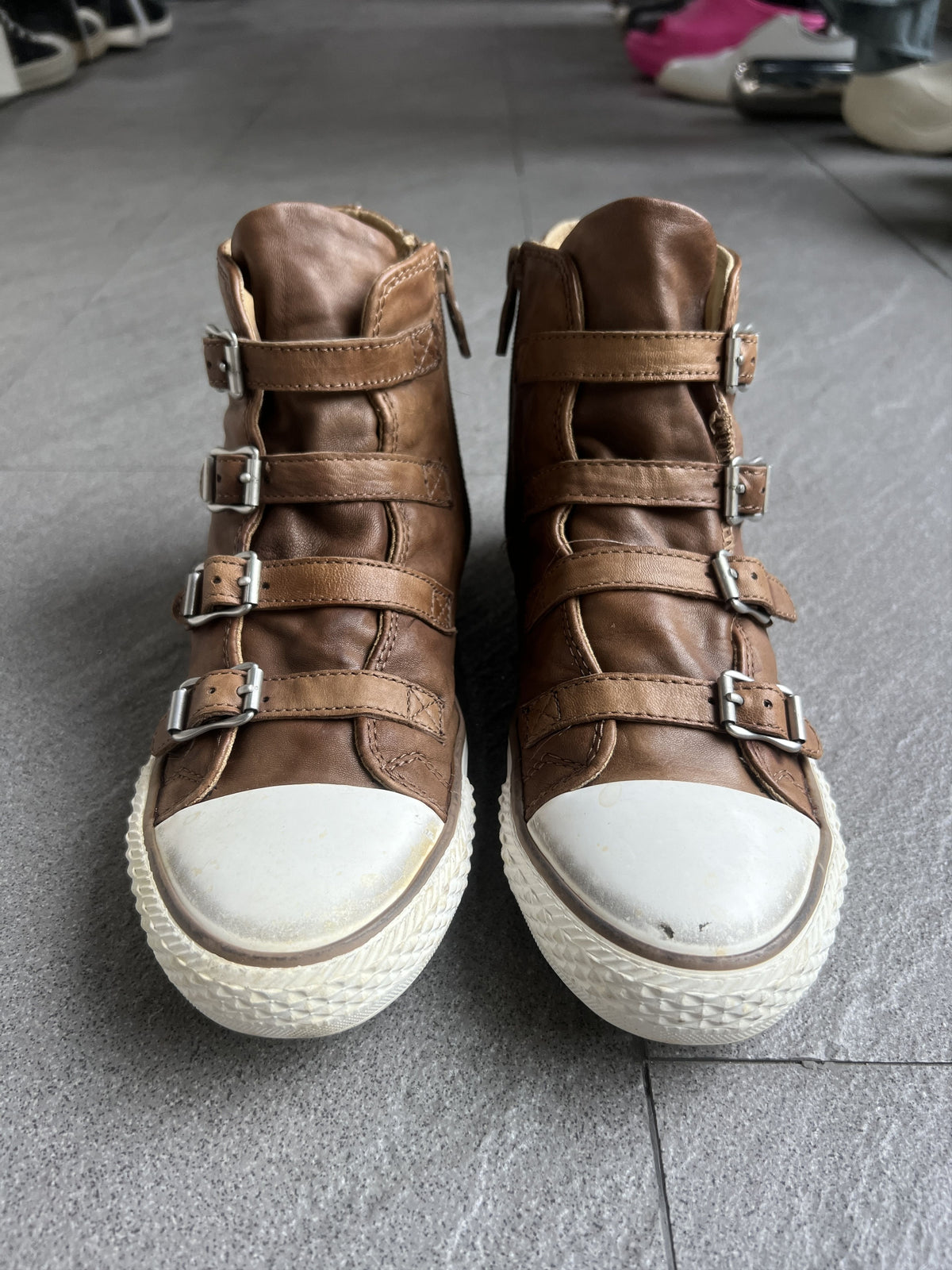 ASH Virgin Brown Leather Multi Buckle High Tops EU37