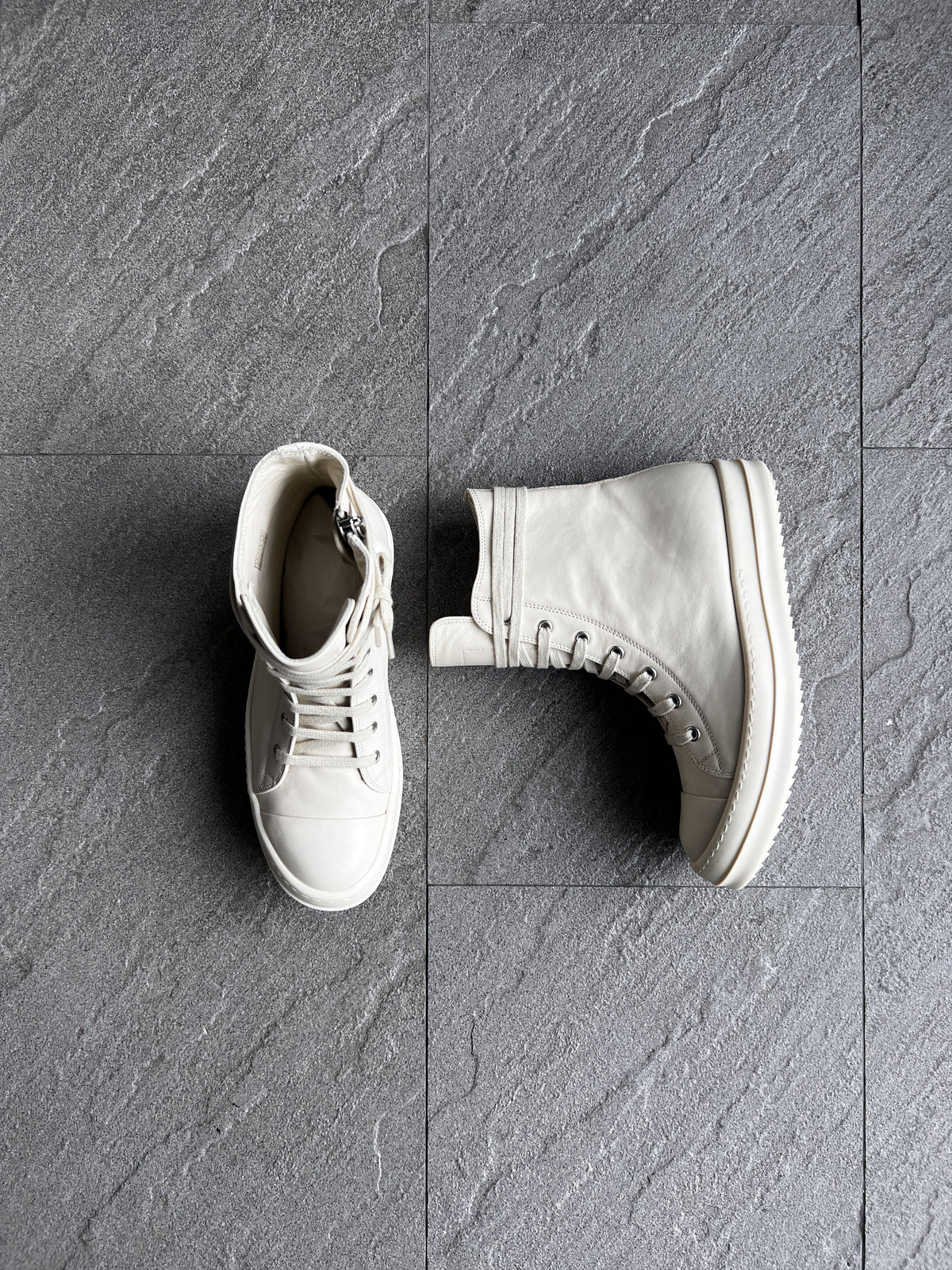 Rick Owens Mainline Leather High Sneakers Milk EU40