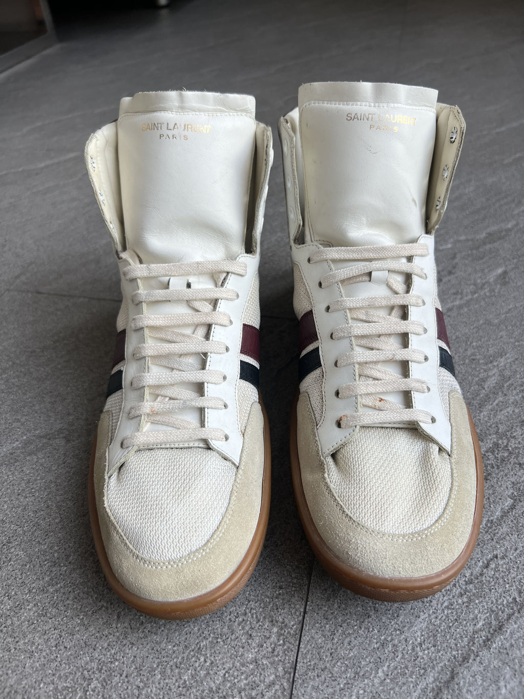 Saint Laurent SL/05H High Top Sneakers White Burgundy EU42