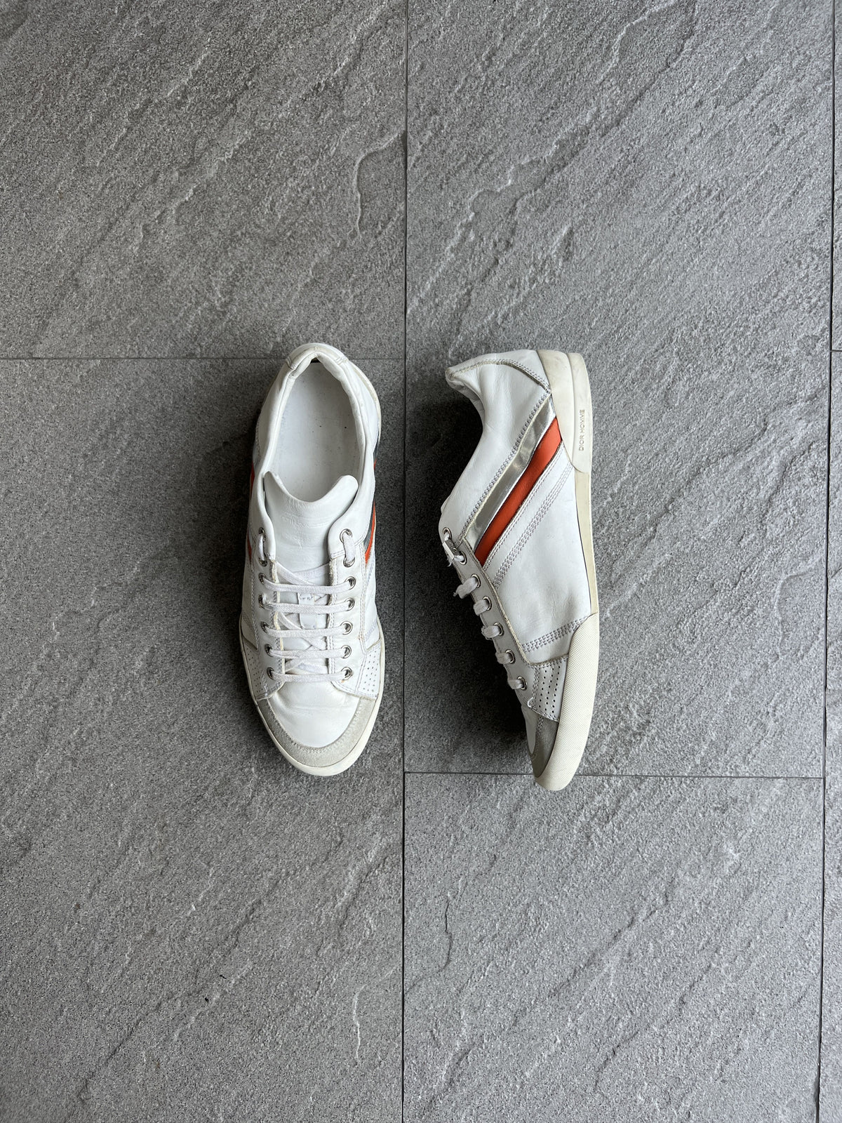Dior Homme Leather Low Top Sneakers White Orange 41.5