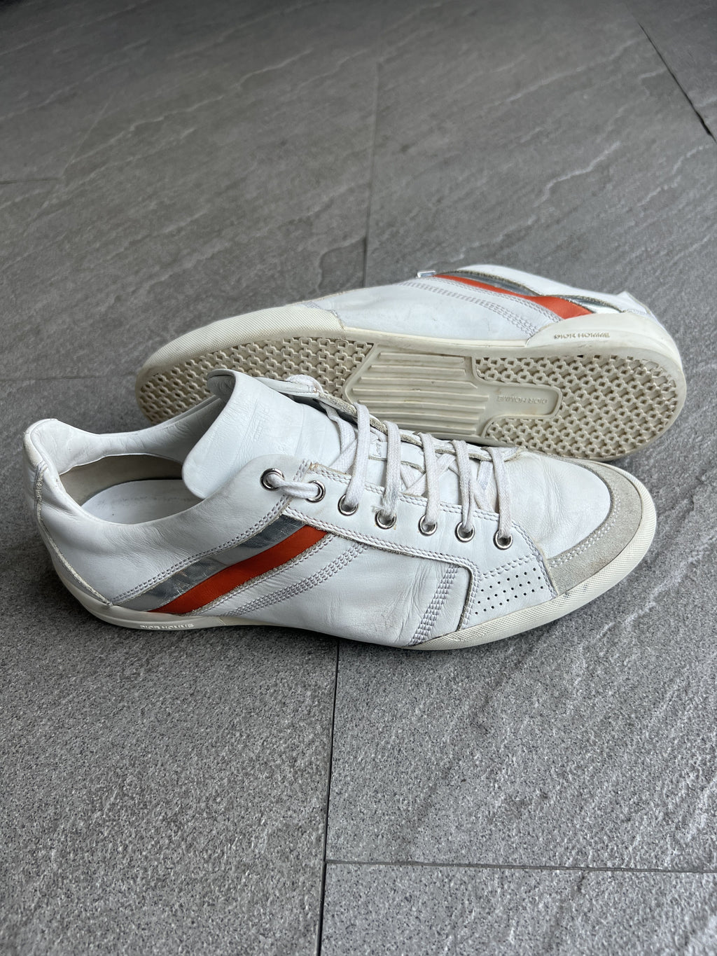 Dior Homme Leather Low Top Sneakers White Orange 41.5