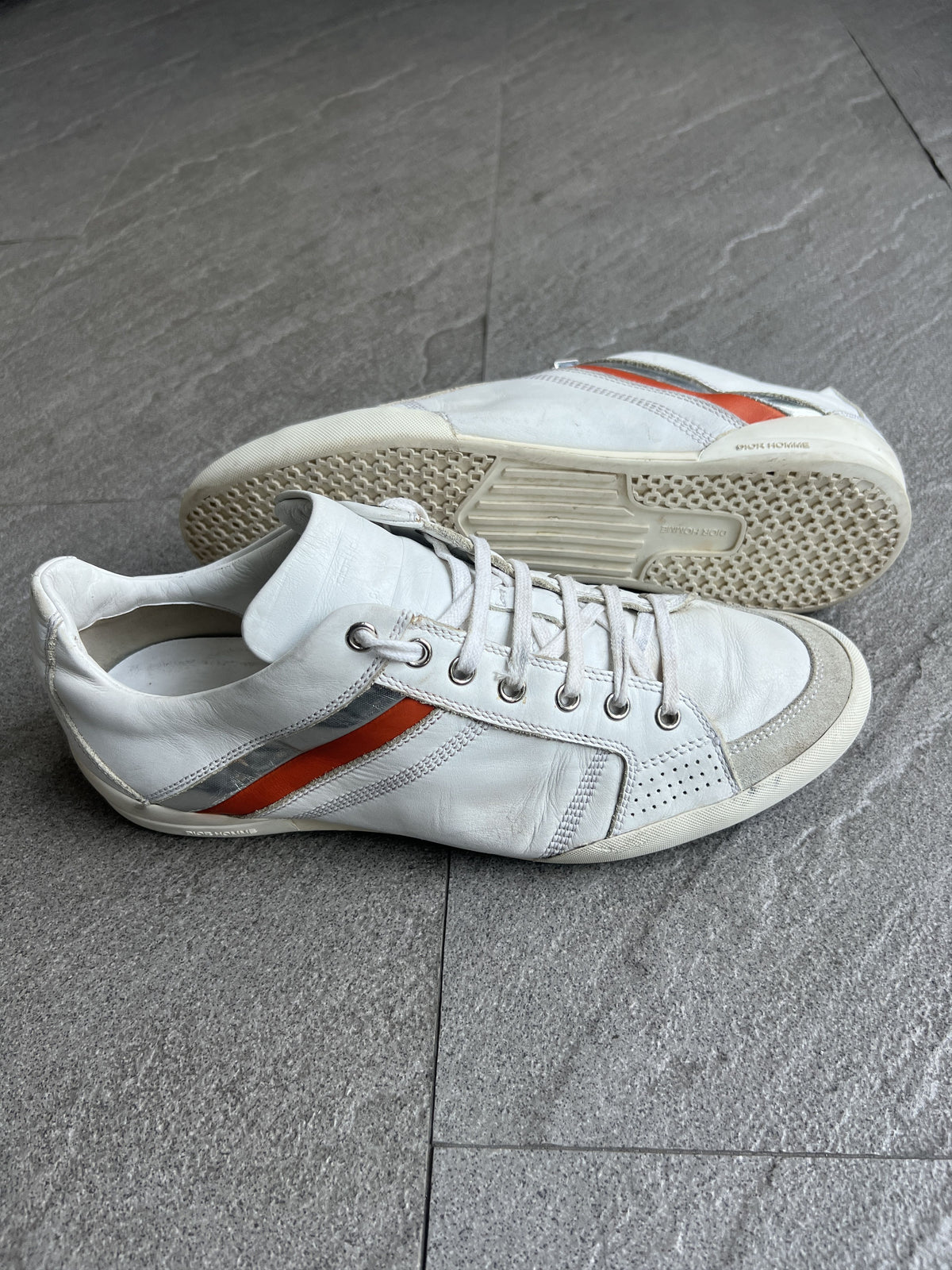 Dior Homme Leather Low Top Sneakers White Orange 41.5
