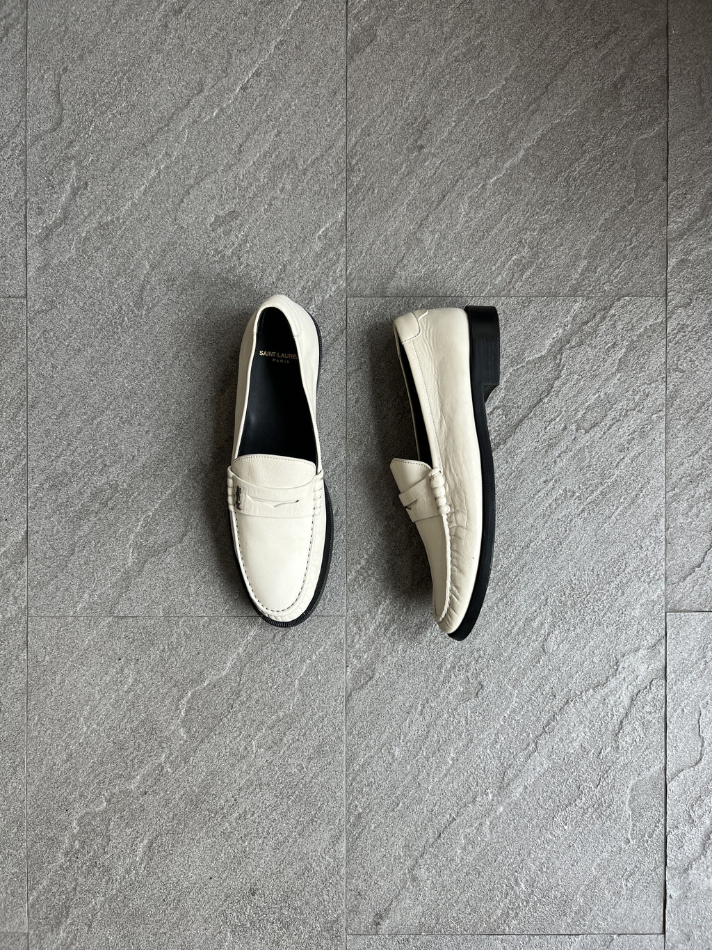 Saint Laurent YSL Ivory Leather Penny Loafers 43