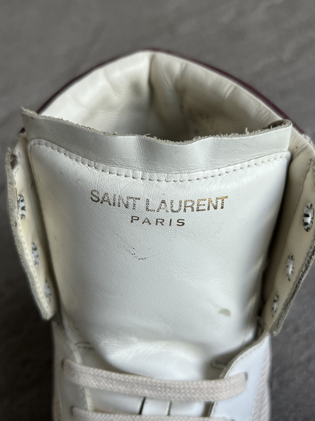 Saint Laurent SL/05H High Top Sneakers White Burgundy EU42