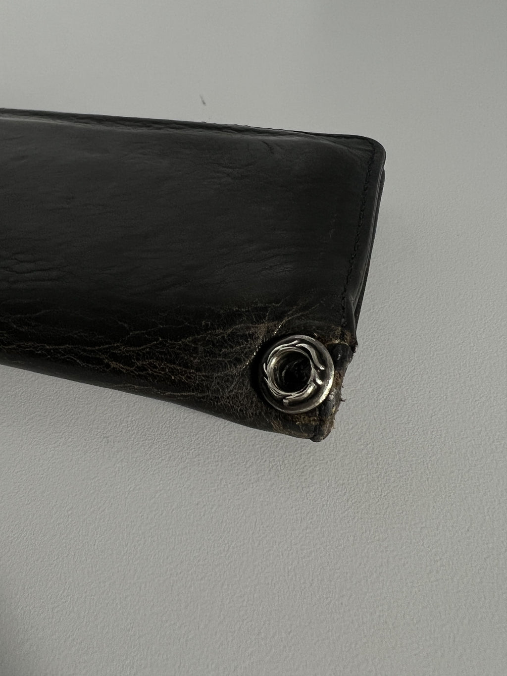 Chrome Hearts Leather Snap Wallet Silver Buttons Black
