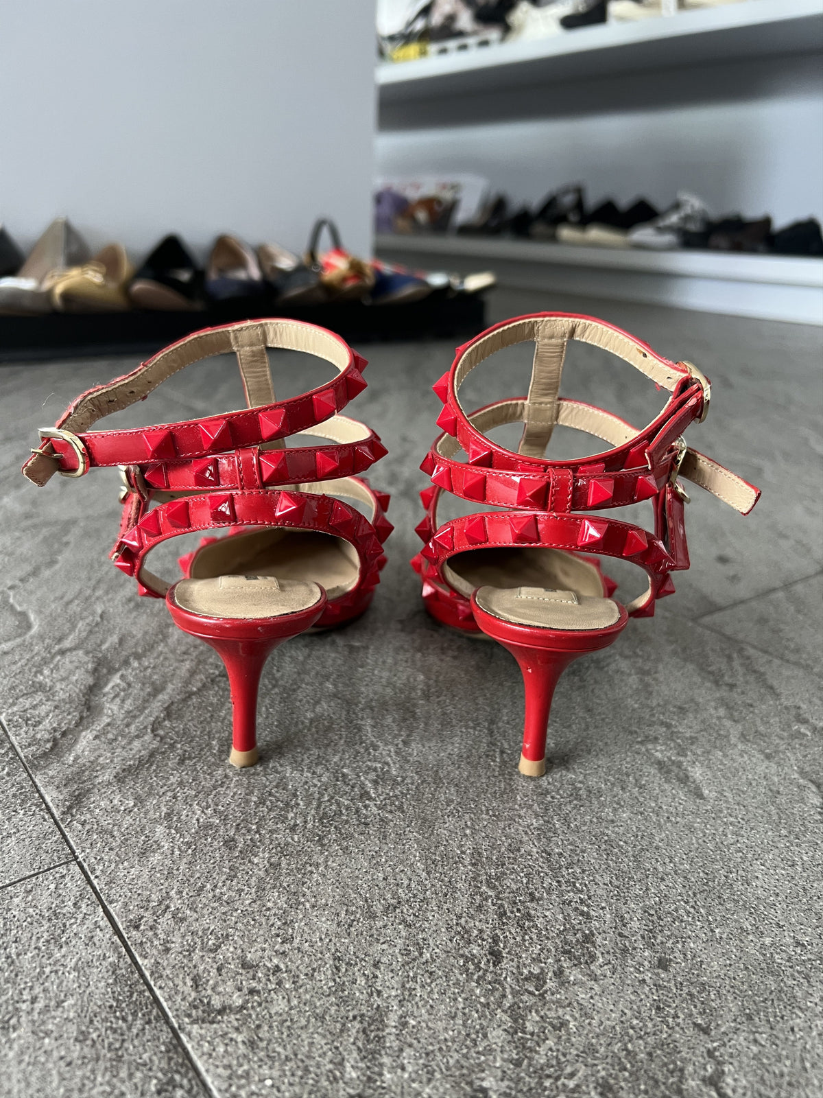 Valentino Rockstud Patent Cage Heels Red 37