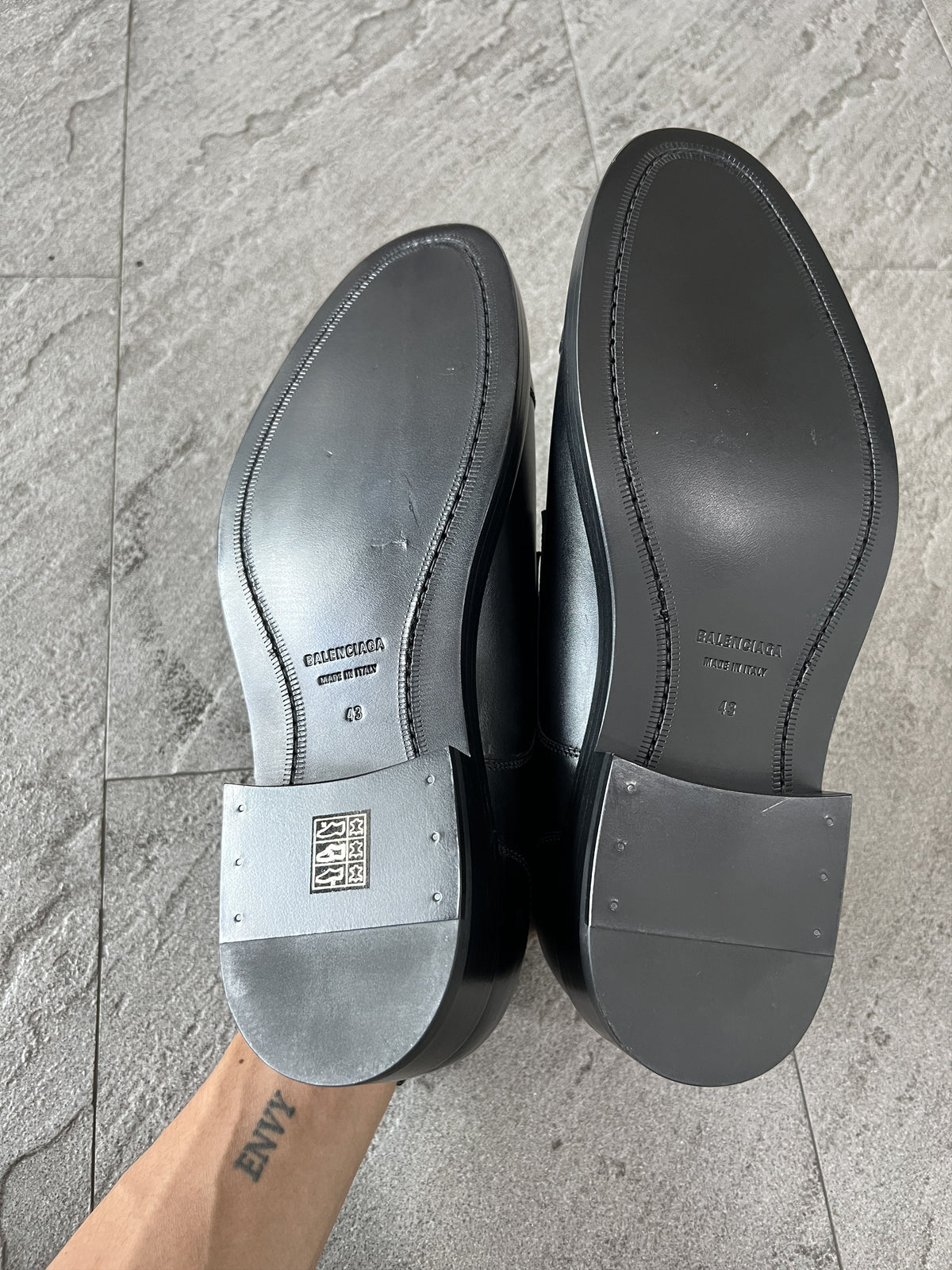 Balenciaga Black Leather Derby Shoes Logo Sole 43