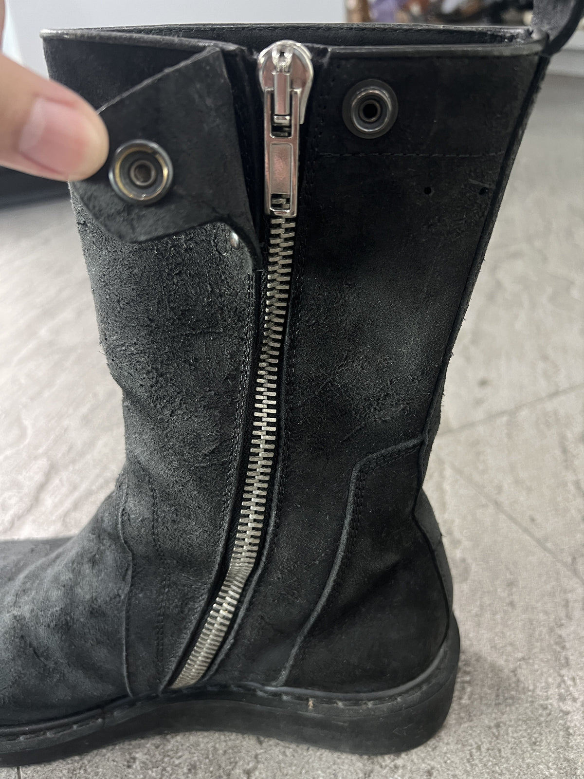 Rick Owens Distressed Leather Zip Boots Black EU41