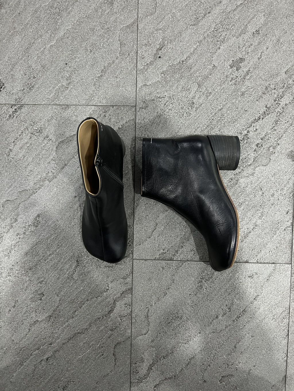 MM6 Maison Margiela Black Leather Ankle Boot Heel EU37