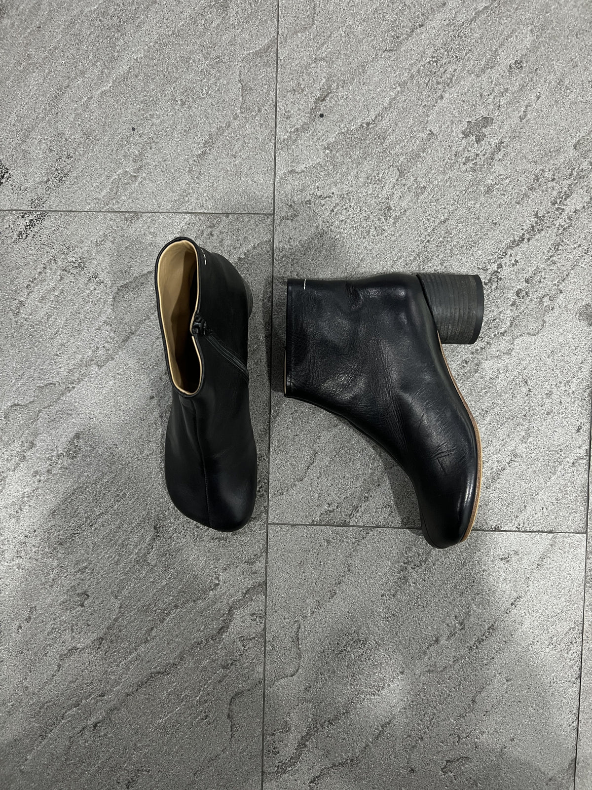 MM6 Maison Margiela Black Leather Ankle Boot Heel EU37