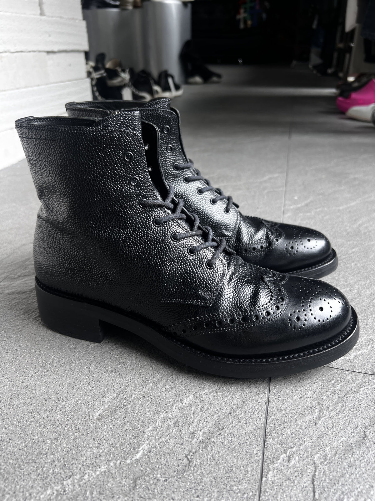 Prada Full Brogue Leather Boots Size 7