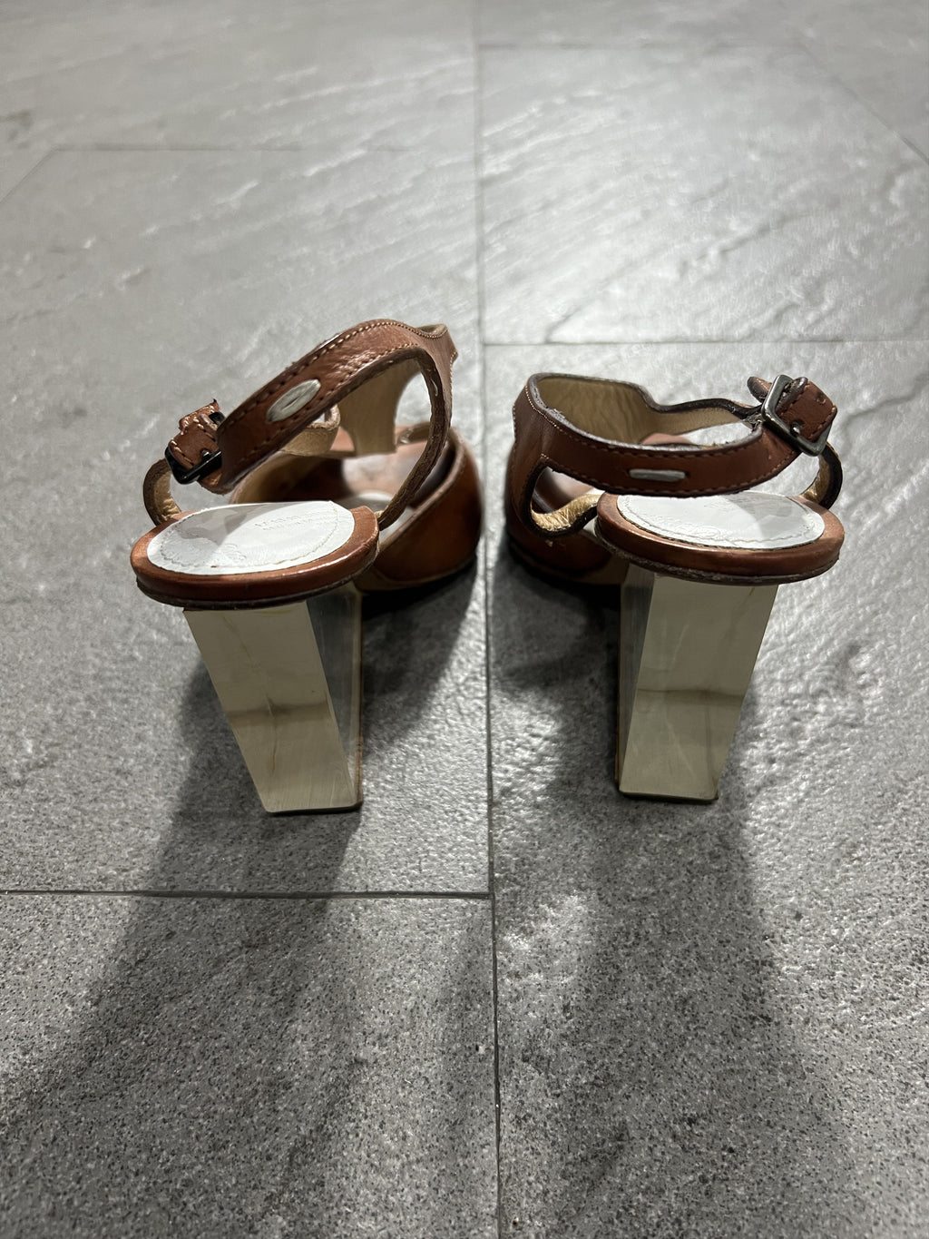 Maison Margiela 22 Lucite Wedge Heel Sandals Brown Leather