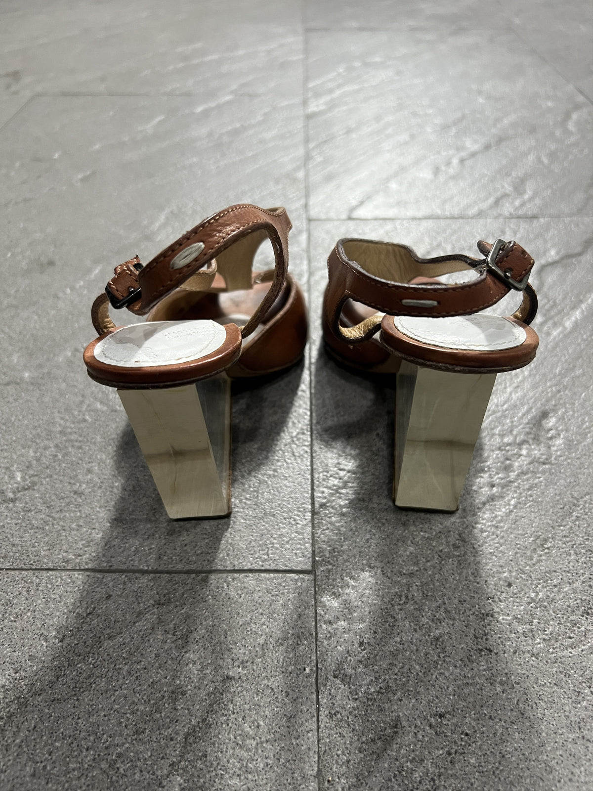 Maison Margiela 22 Lucite Wedge Heel Sandals Brown Leather