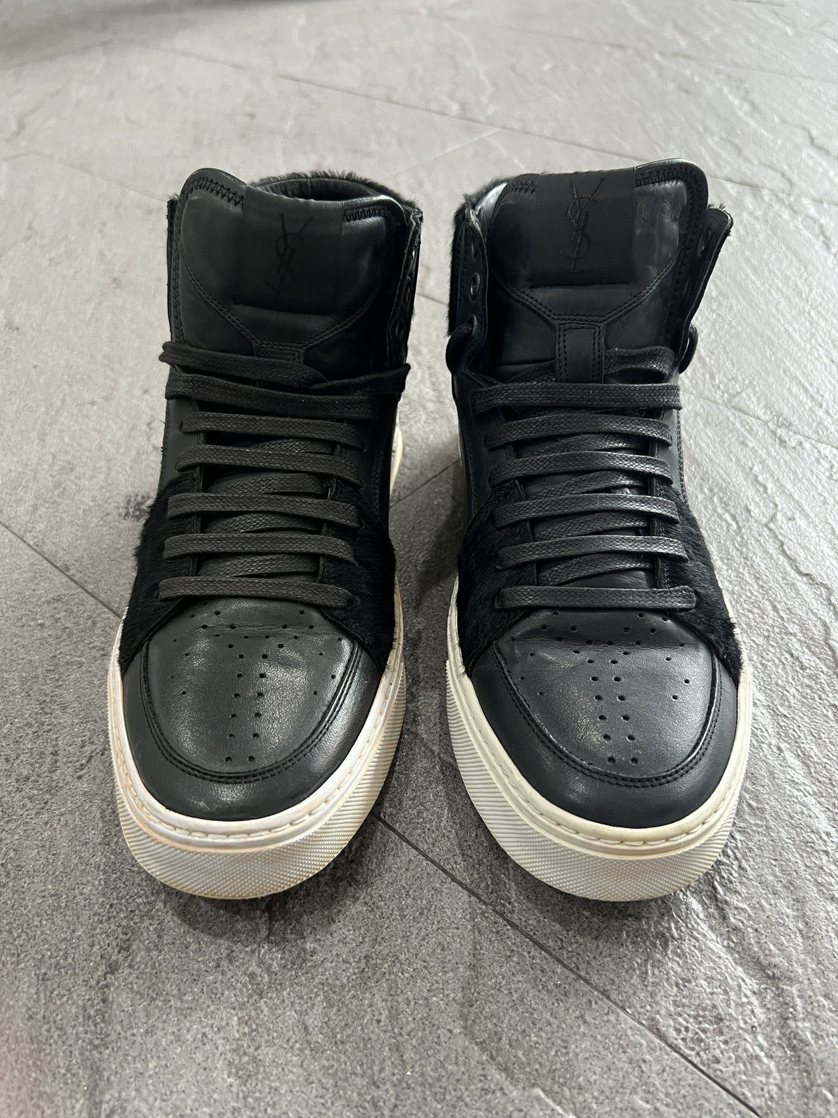 Yves Saint Laurent Leather Pony Hair High Sneakers Black 40