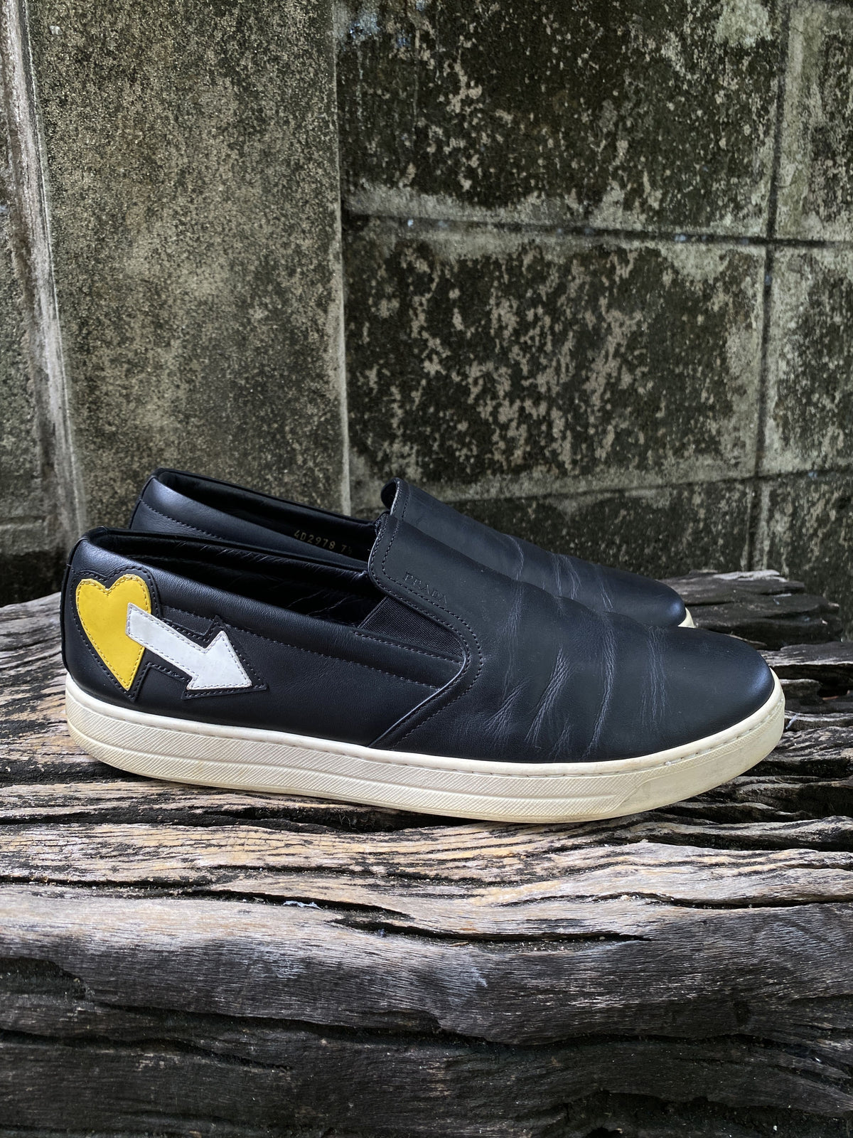 Prada Black Leather Slip-On Sneakers Size UK7.5 US8.5