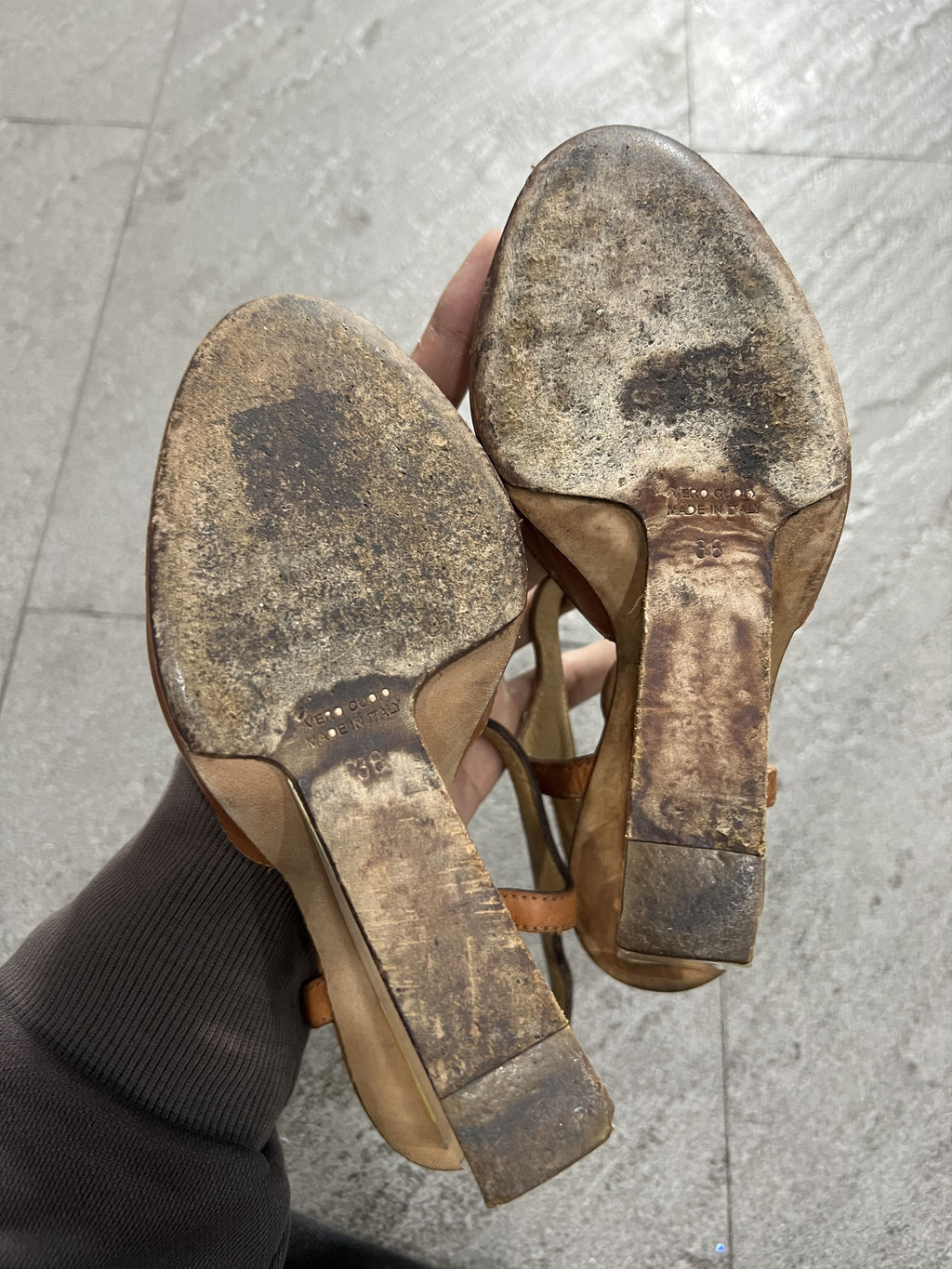 Maison Margiela 22 Lucite Wedge Heel Sandals Brown Leather