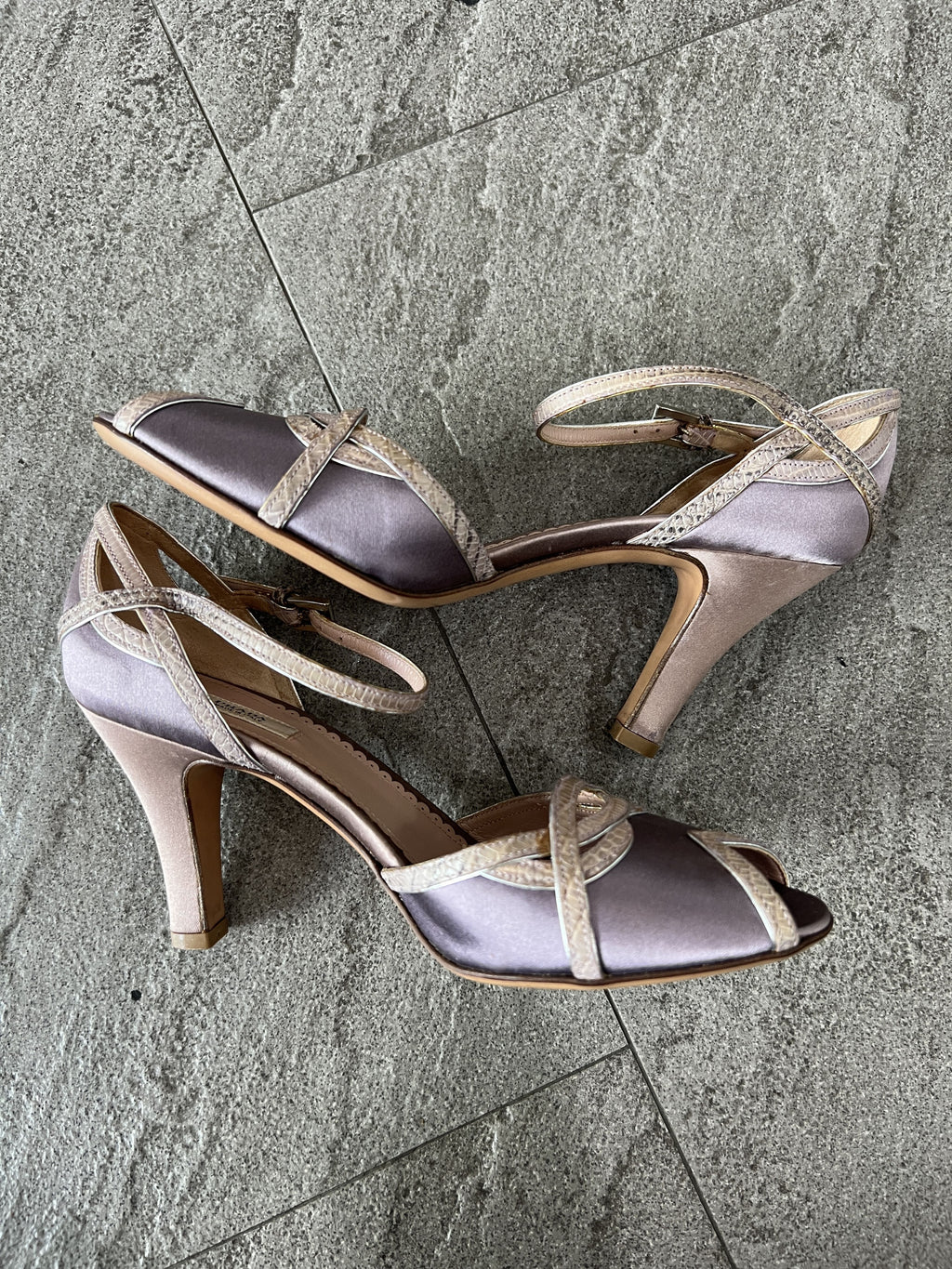 Prada Satin Ankle Strap Heels Lavender Pink 35