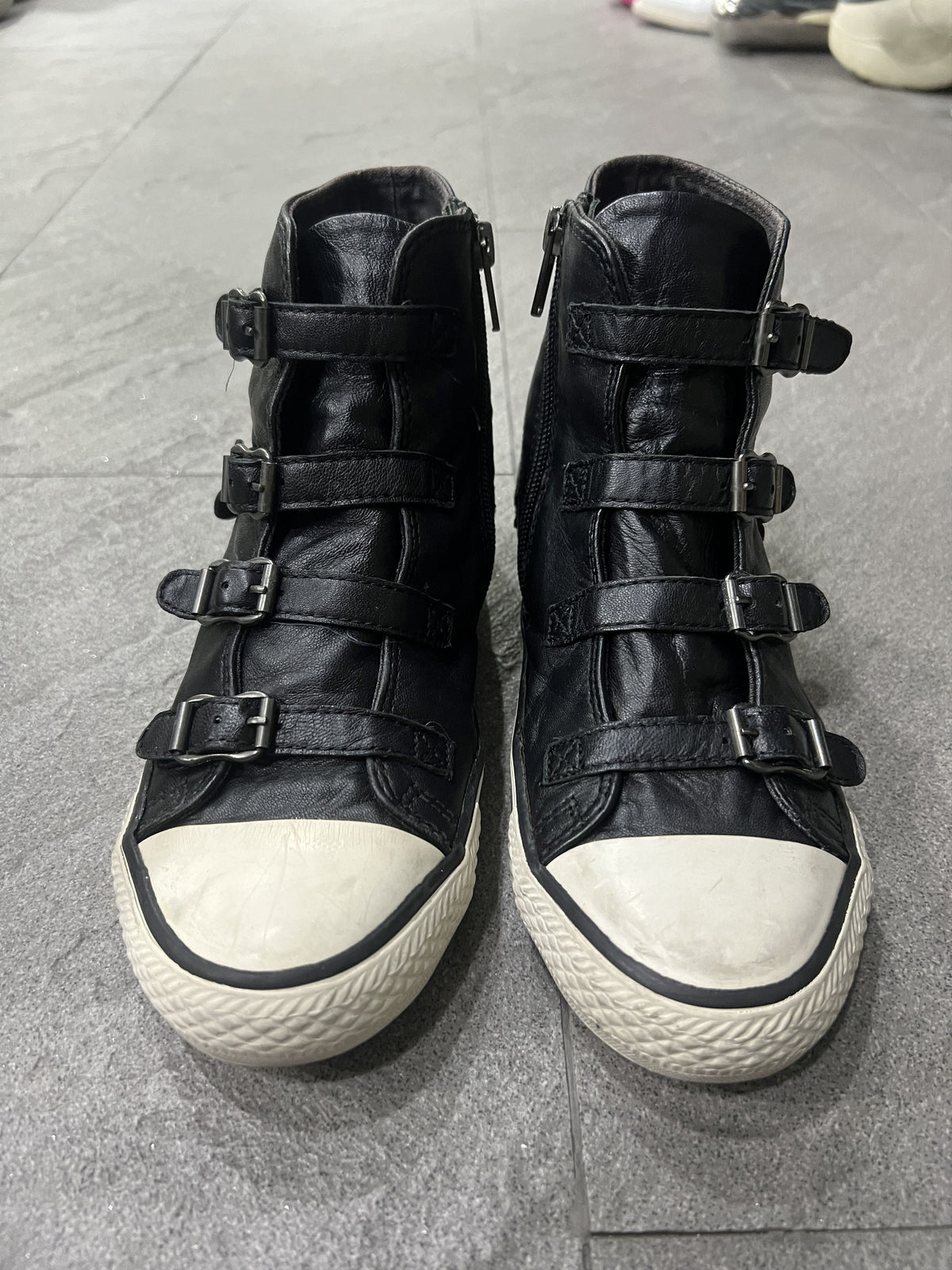ASH Black Leather Multi Buckle High Top Sneakers EU37