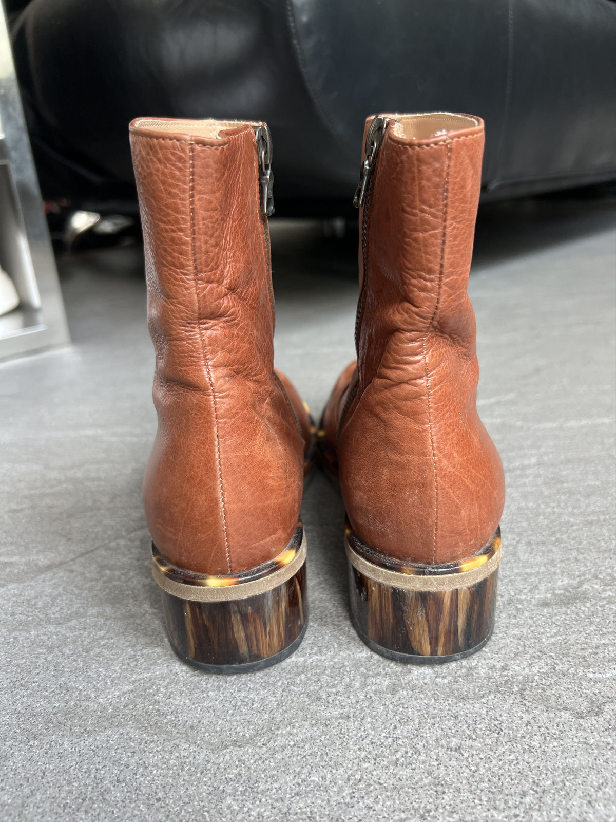 Dries Van Noten Brown Leather Tortoise Heel Boots