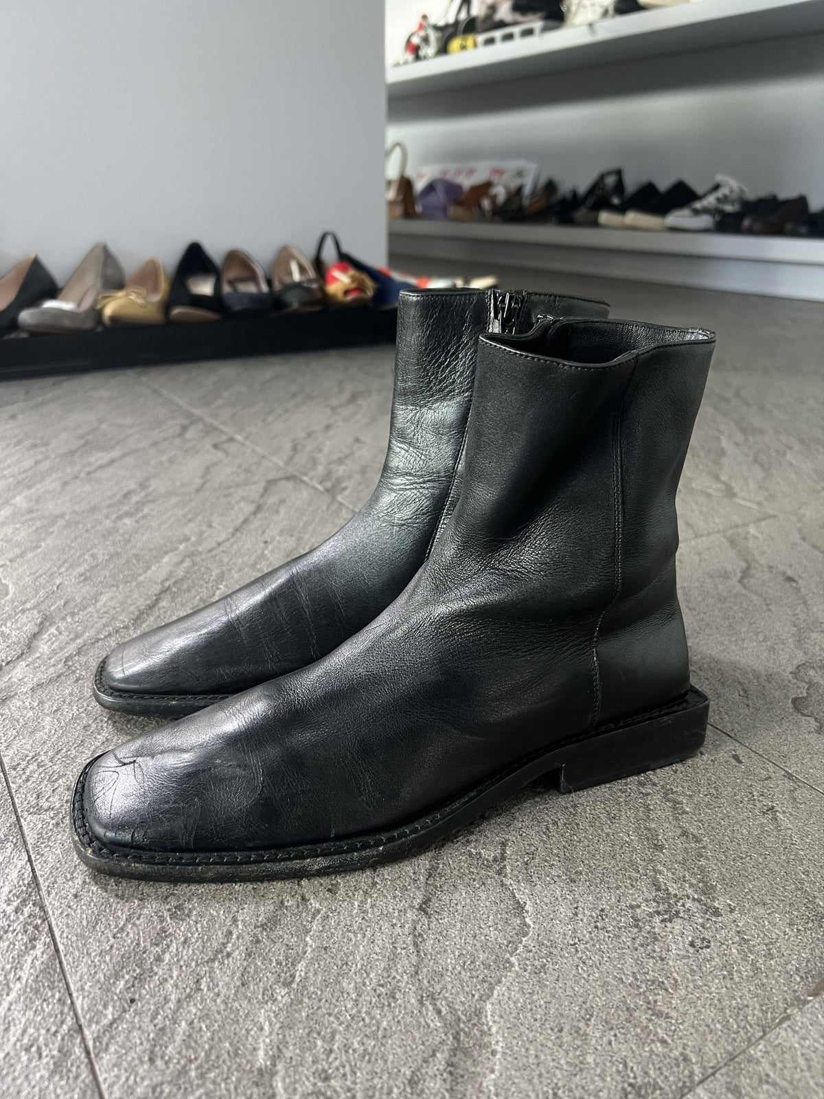 Balenciaga Square Toe Zip Leather Boots EU38 Italy