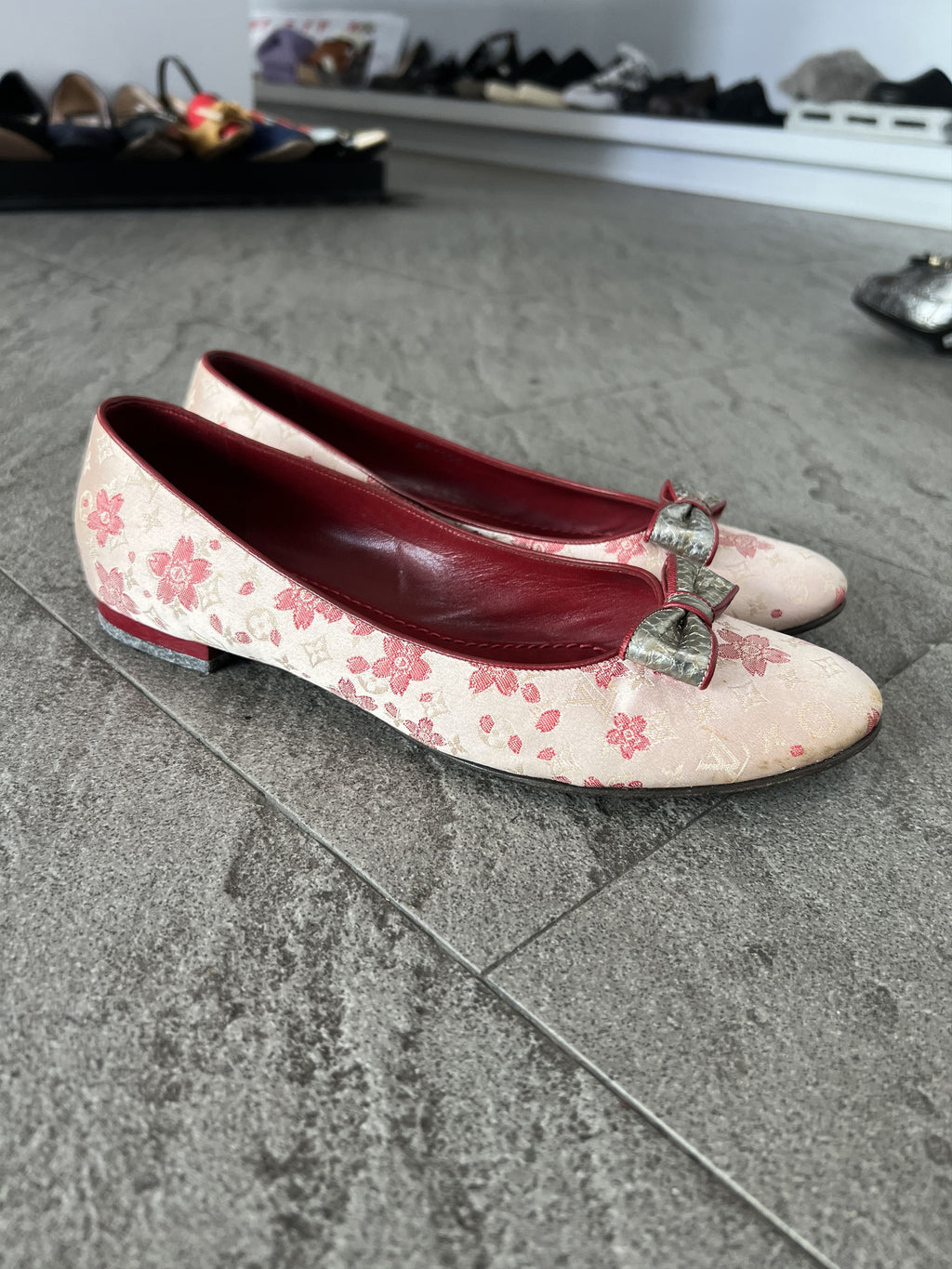 Louis Vuitton Floral Ballet Flats Pink Bow EU38