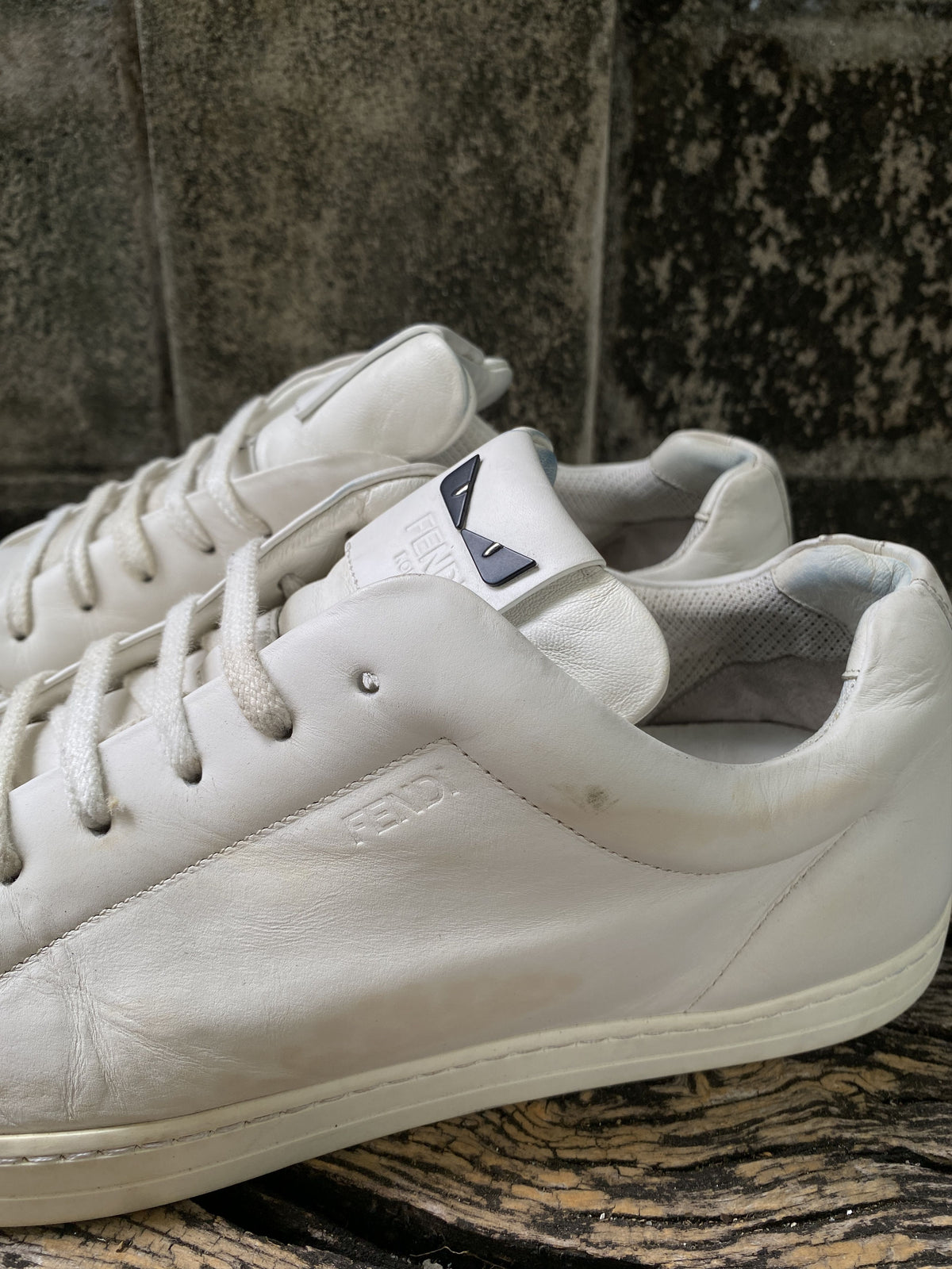 Fendi White Leather Bag Bugs Sneakers