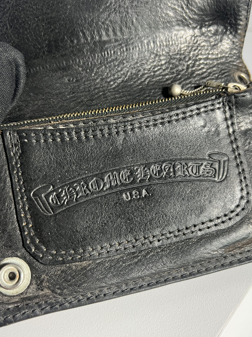 Chrome Hearts Leather Snap Wallet Silver Buttons Black