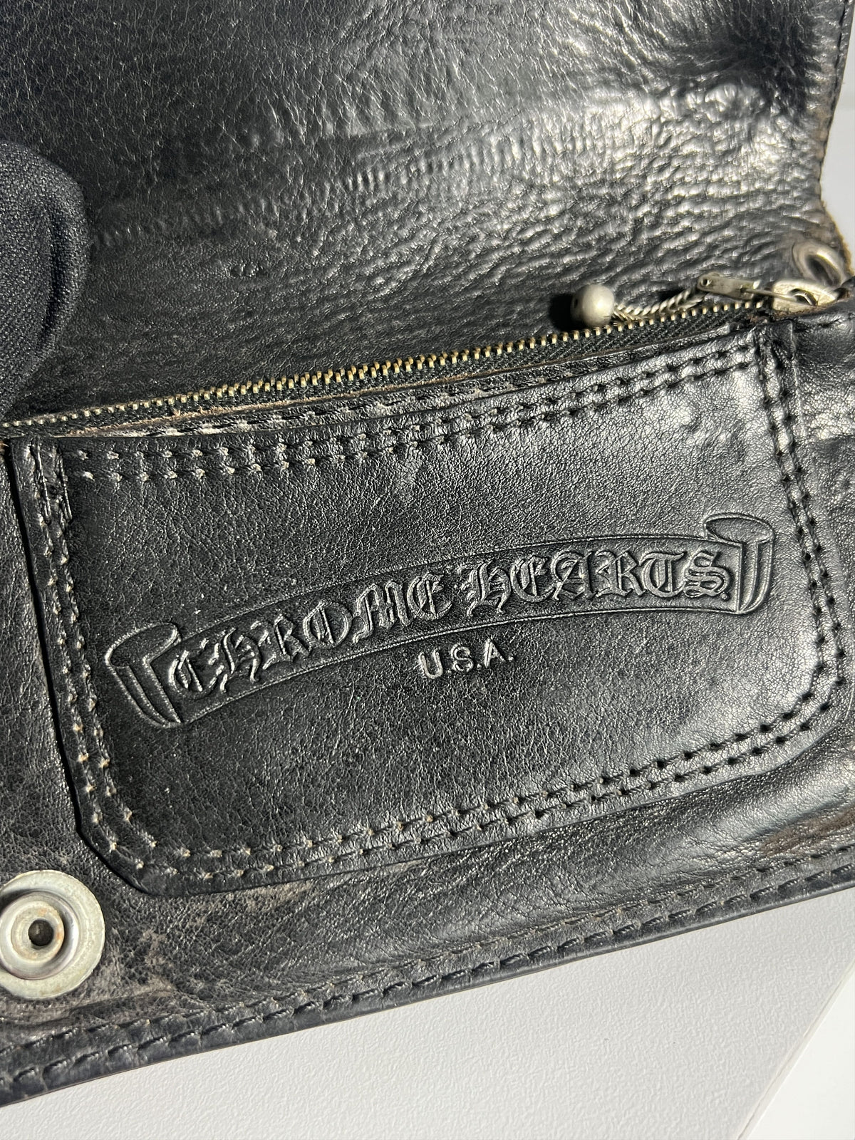 Chrome Hearts Leather Snap Wallet Silver Buttons Black