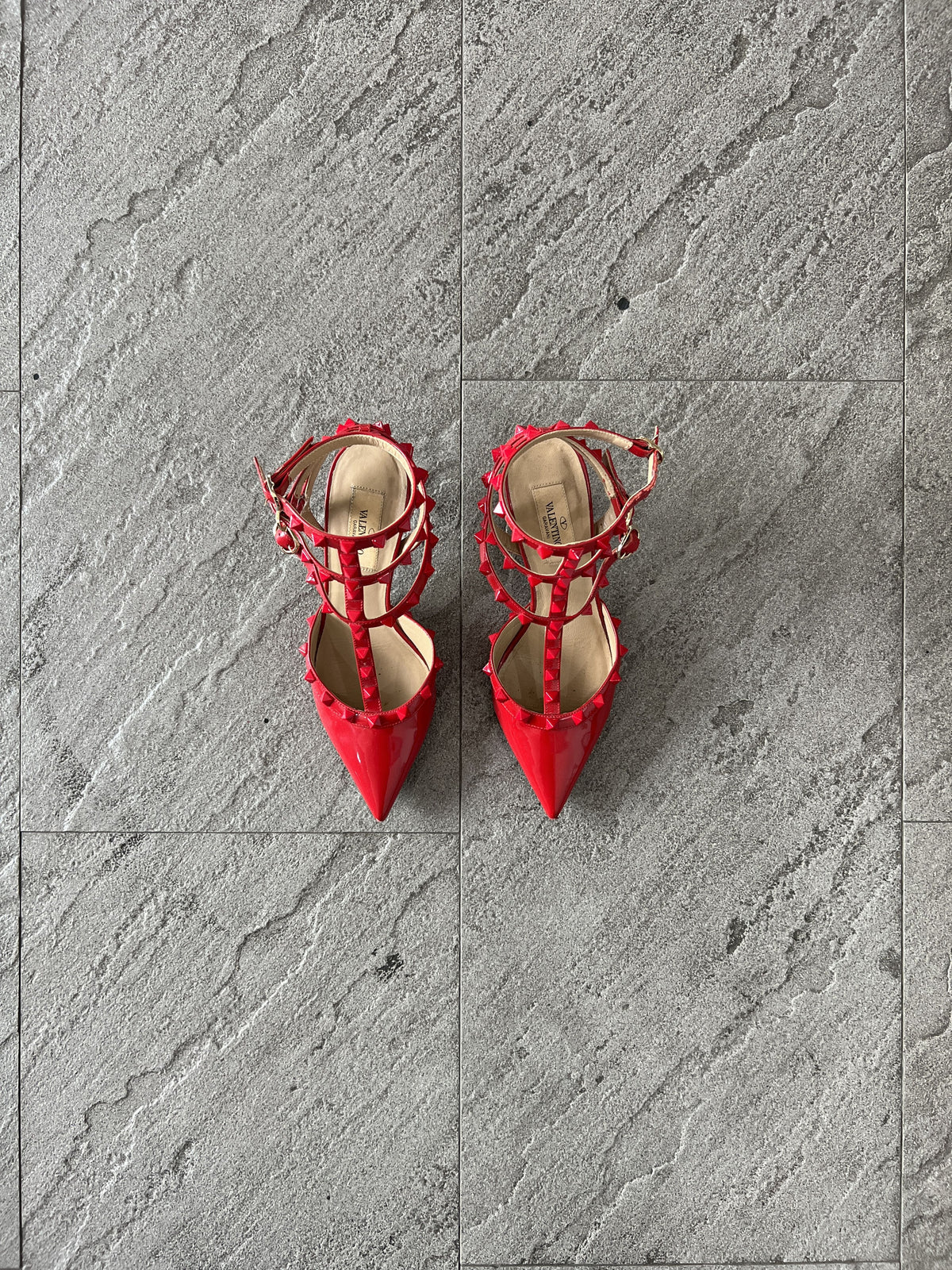 Valentino Rockstud Patent Cage Heels Red 37