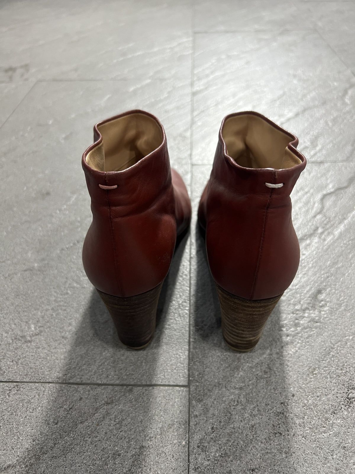 Maison Martin Margiela Oxblood Leather Ankle Boots Heel