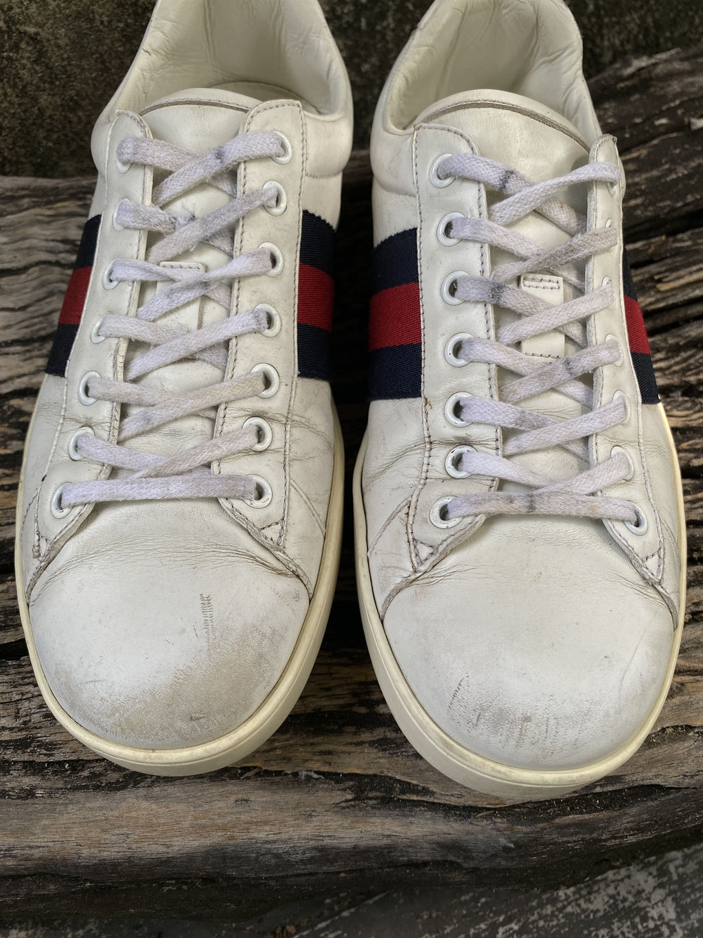 Gucci Ace White Leather Web Sneakers Size 7