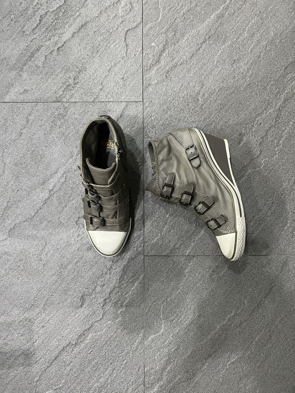 ASH Virgin Leather Multi Buckle Wedge Sneakers EU36