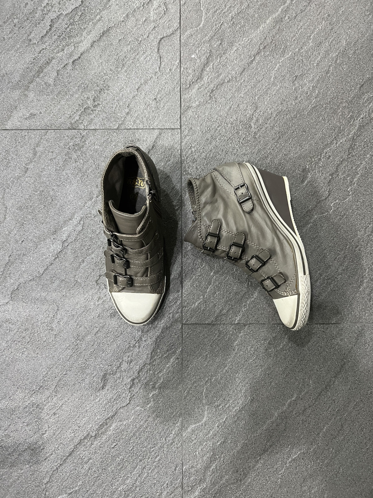 ASH Virgin Leather Multi Buckle Wedge Sneakers EU36
