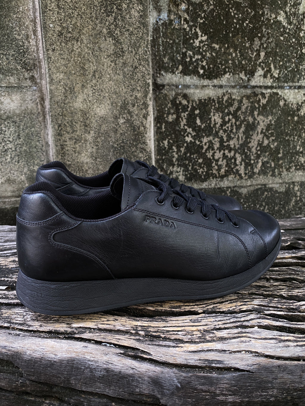 Prada Black Leather Runner Sneakers Size 8